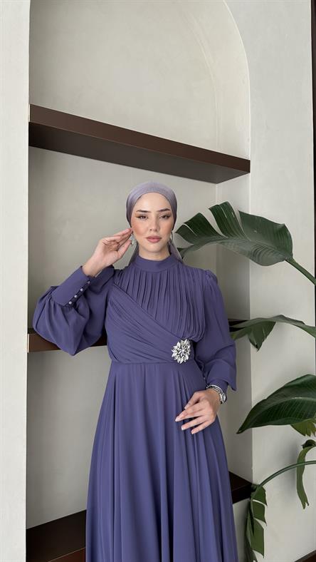 9963 Y Abiye Elbise-Lila
