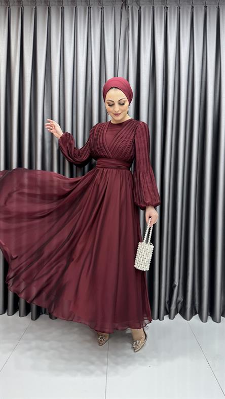 4752 R Abiye Elbise-Bordo