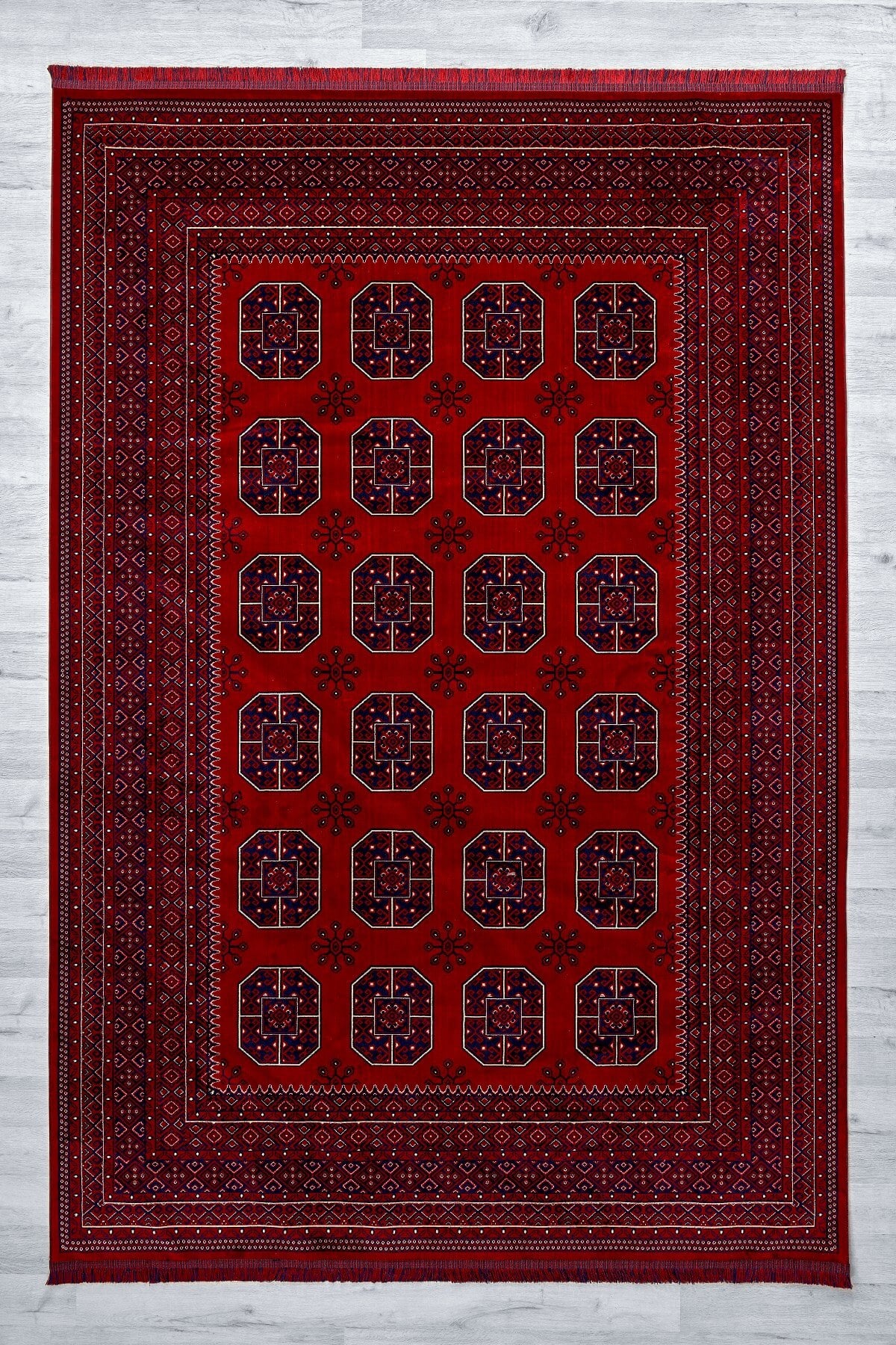 Kırmızı Renkli Afgan Motifli Yıkanabilir Otantik Dokuma Halı 01