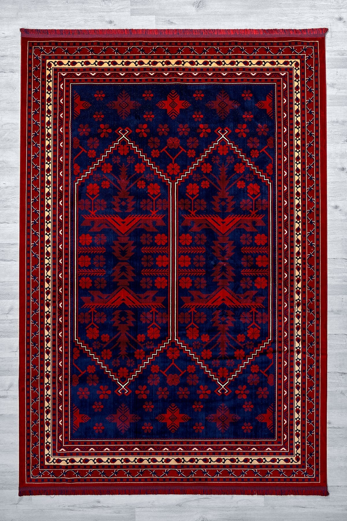Kırmızı Renkli Afgan Motifli Yıkanabilir Otantik Dokuma Halı 03