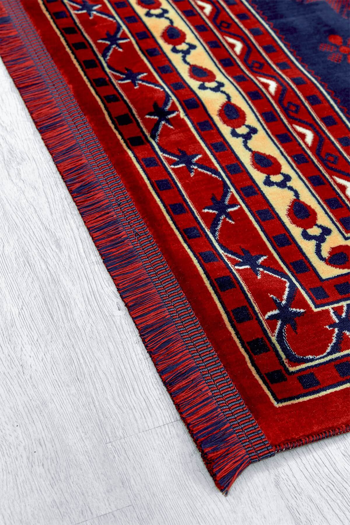 Kırmızı Renkli Afgan Motifli Yıkanabilir Otantik Dokuma Halı 03