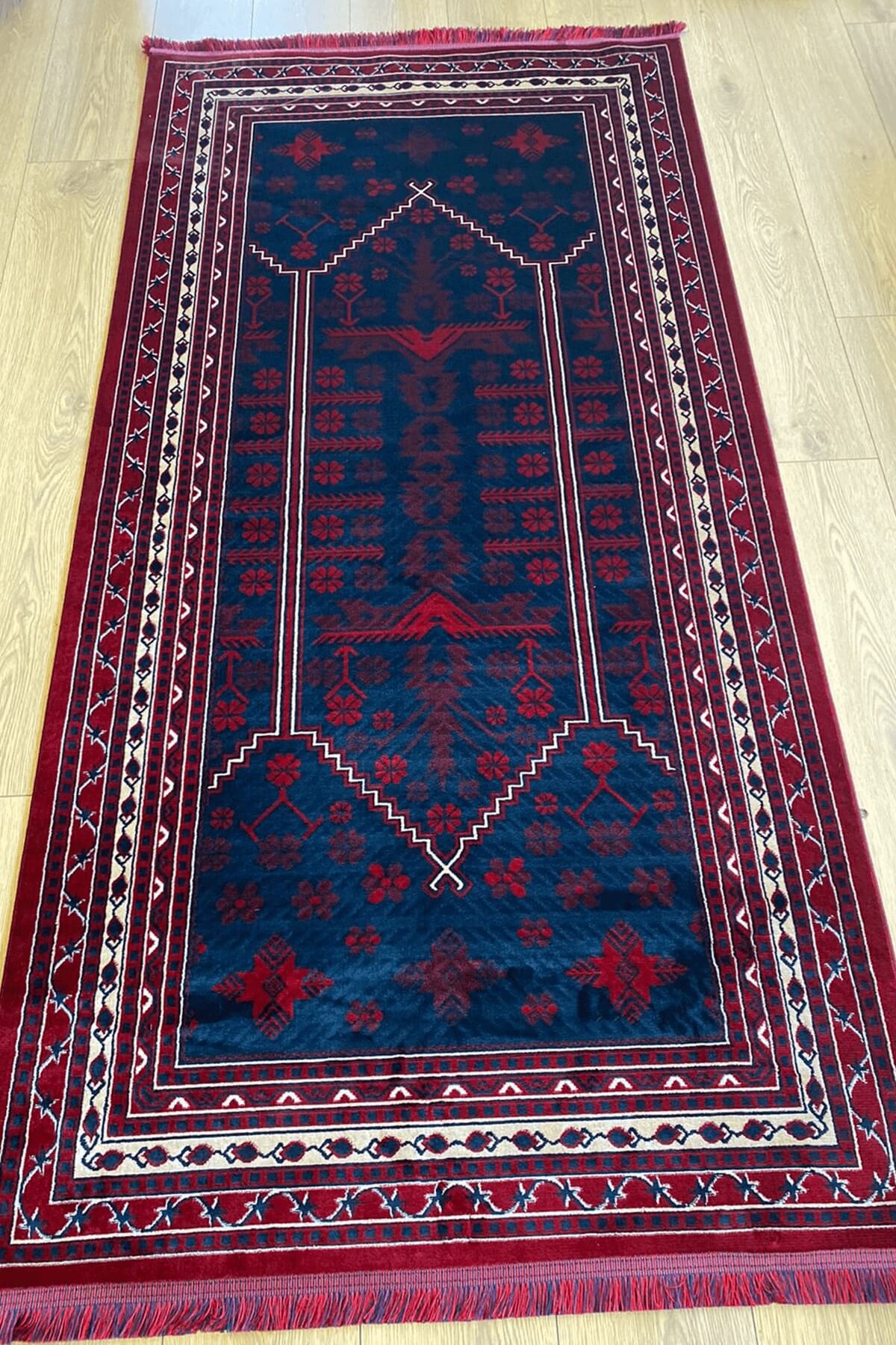 Kırmızı Renkli Afgan Motifli Yıkanabilir Otantik Dokuma Halı 03