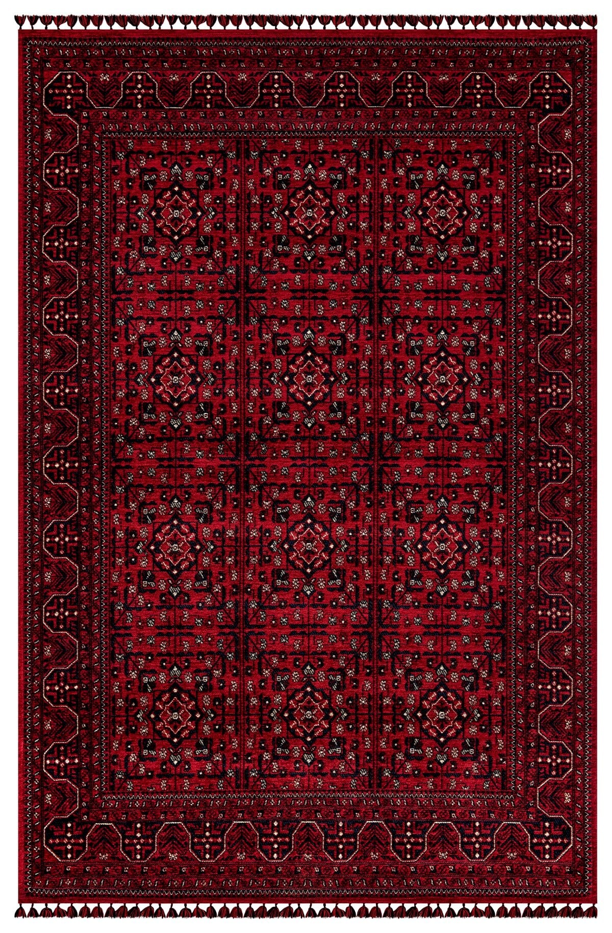 Kırmızı Renkli Afgan Tarzı Altı Kaymaz Şönil Kilim