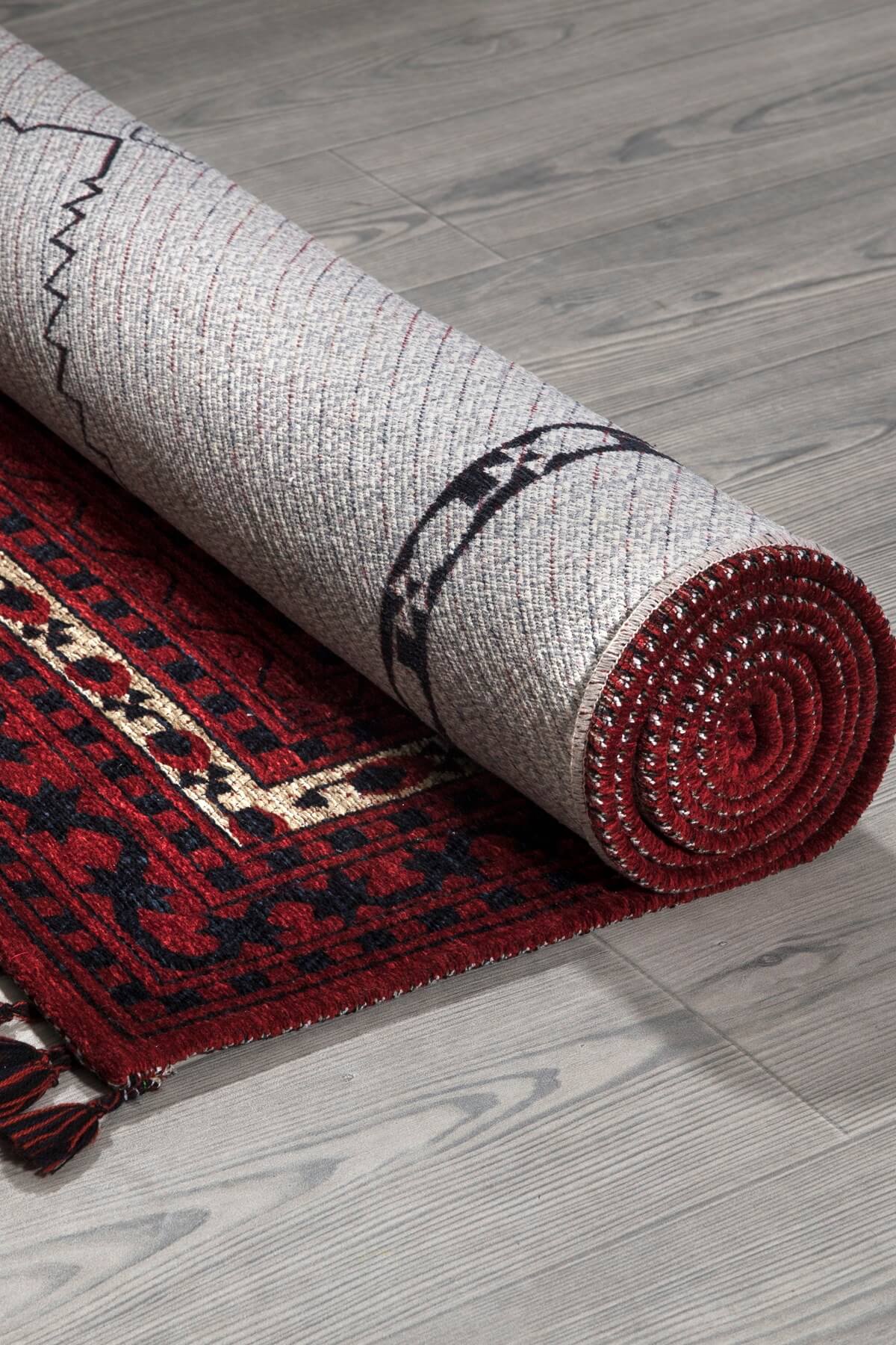 Kırmızı Renkli Afgan Tarzı Altı Kaymaz Şönil Kilim