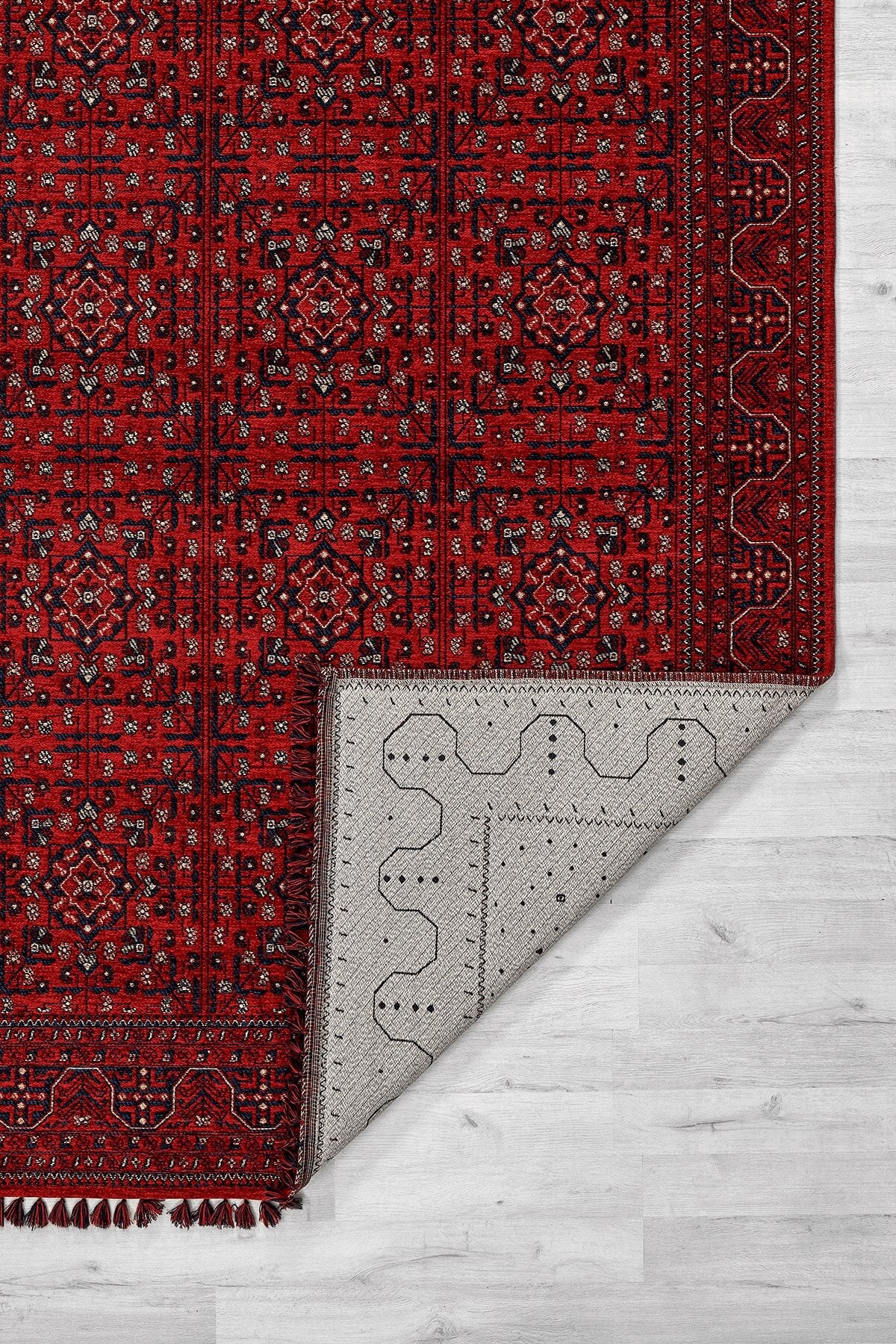 Kırmızı Renkli Afgan Tarzı Altı Kaymaz Şönil Kilim
