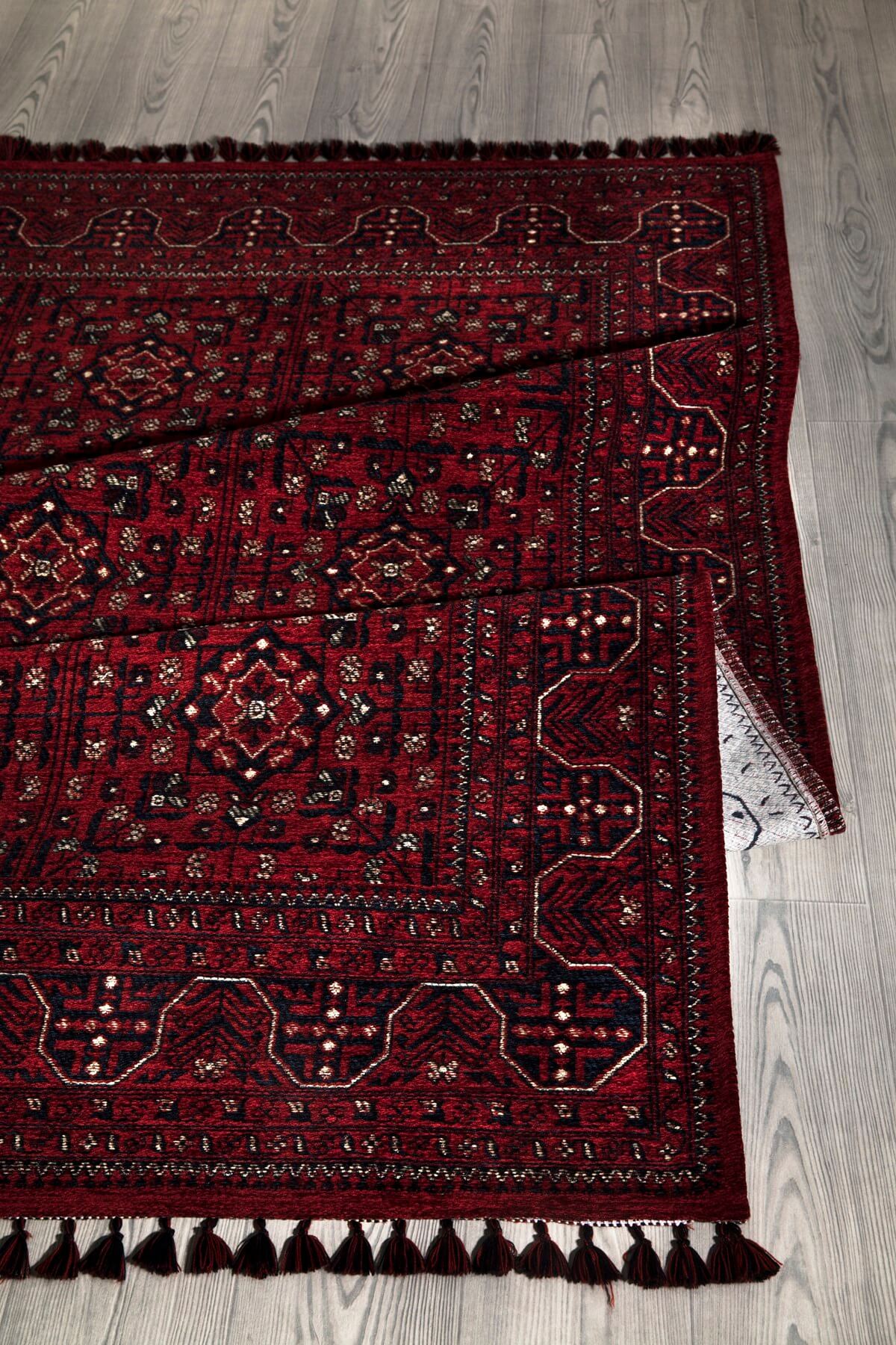 Kırmızı Renkli Afgan Tarzı Altı Kaymaz Şönil Kilim