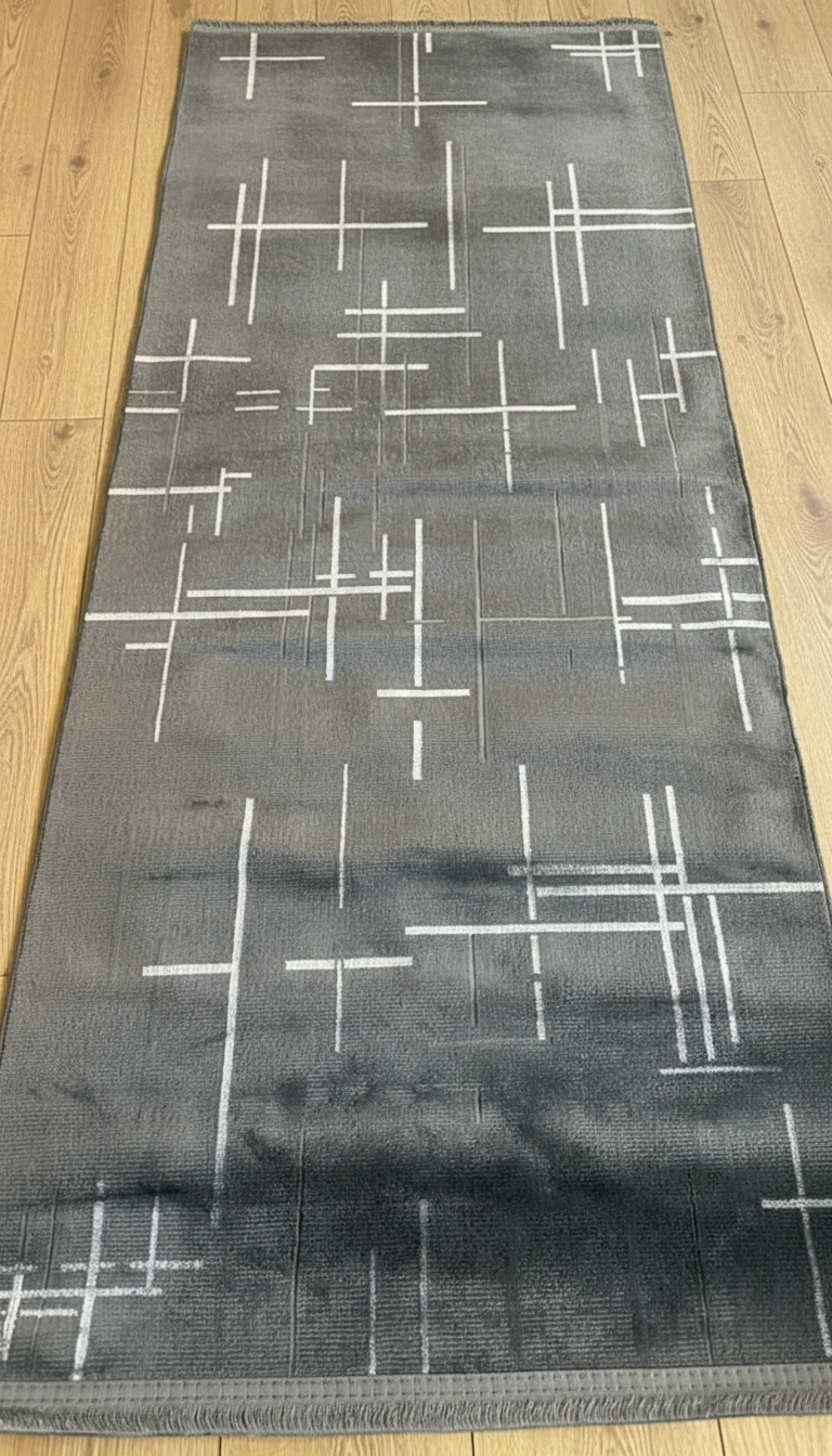 Antrasit Rengi Lotus Bambu Model Altı Kaymaz Makine Dokuma Halı