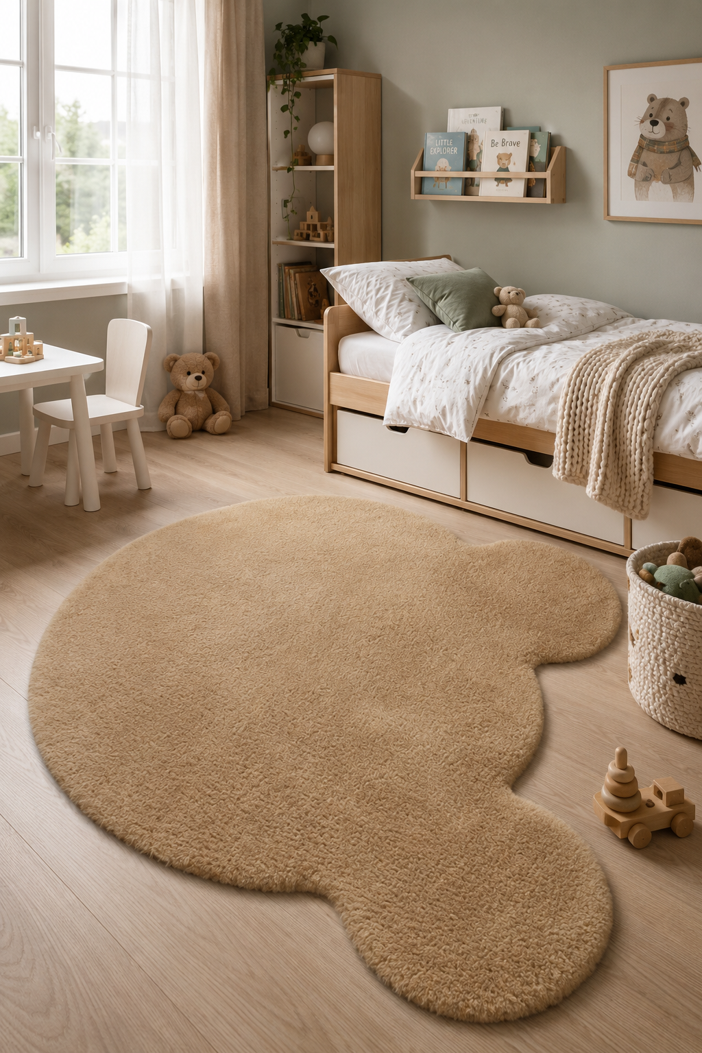Ayıcık Kafası Şekilli Vizon Peluş Halı