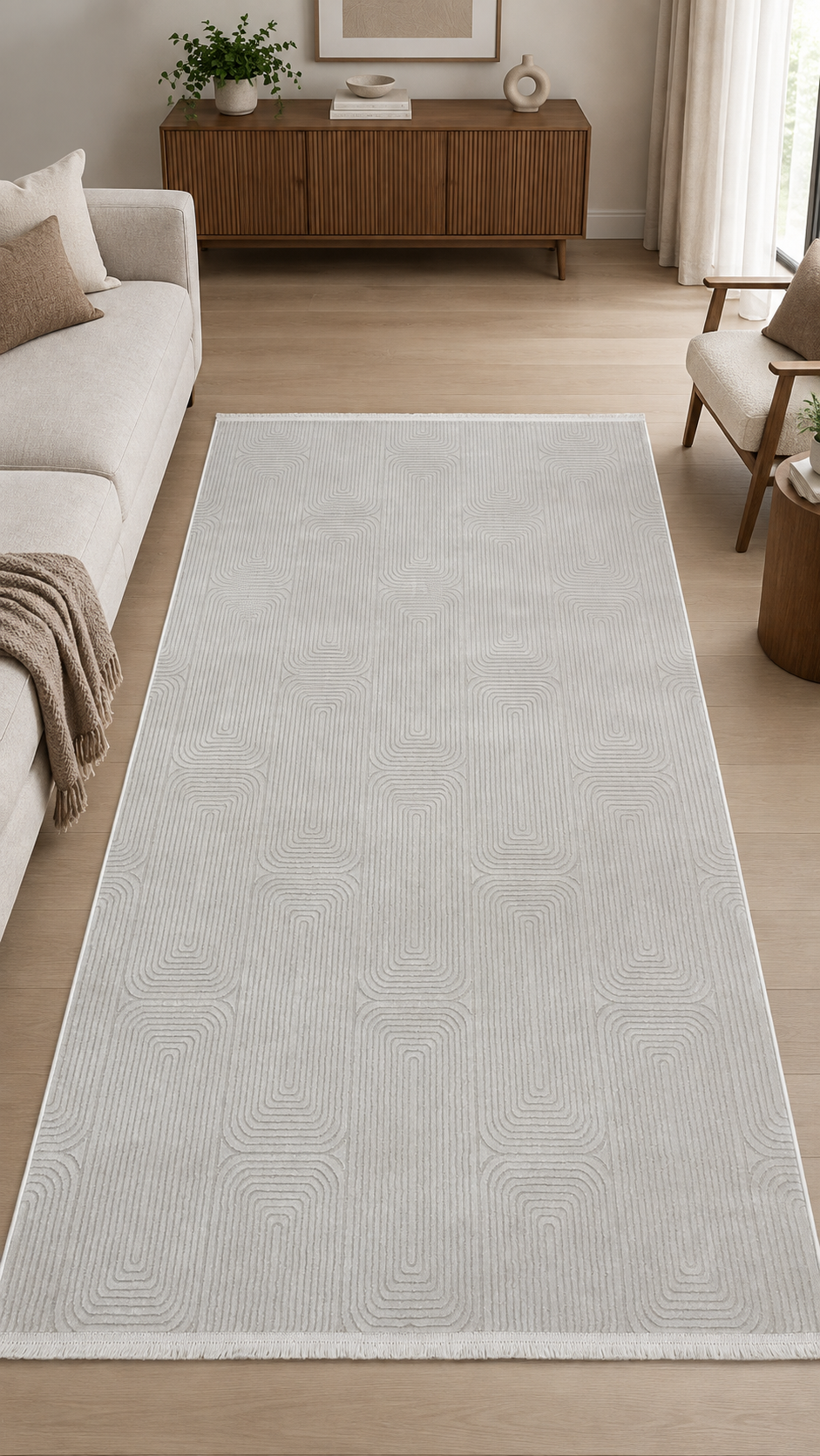 Bej Çizgili Modern Halı İkra LT600 | Özel Ölçü & Salon Lüksü | Sultan Halı