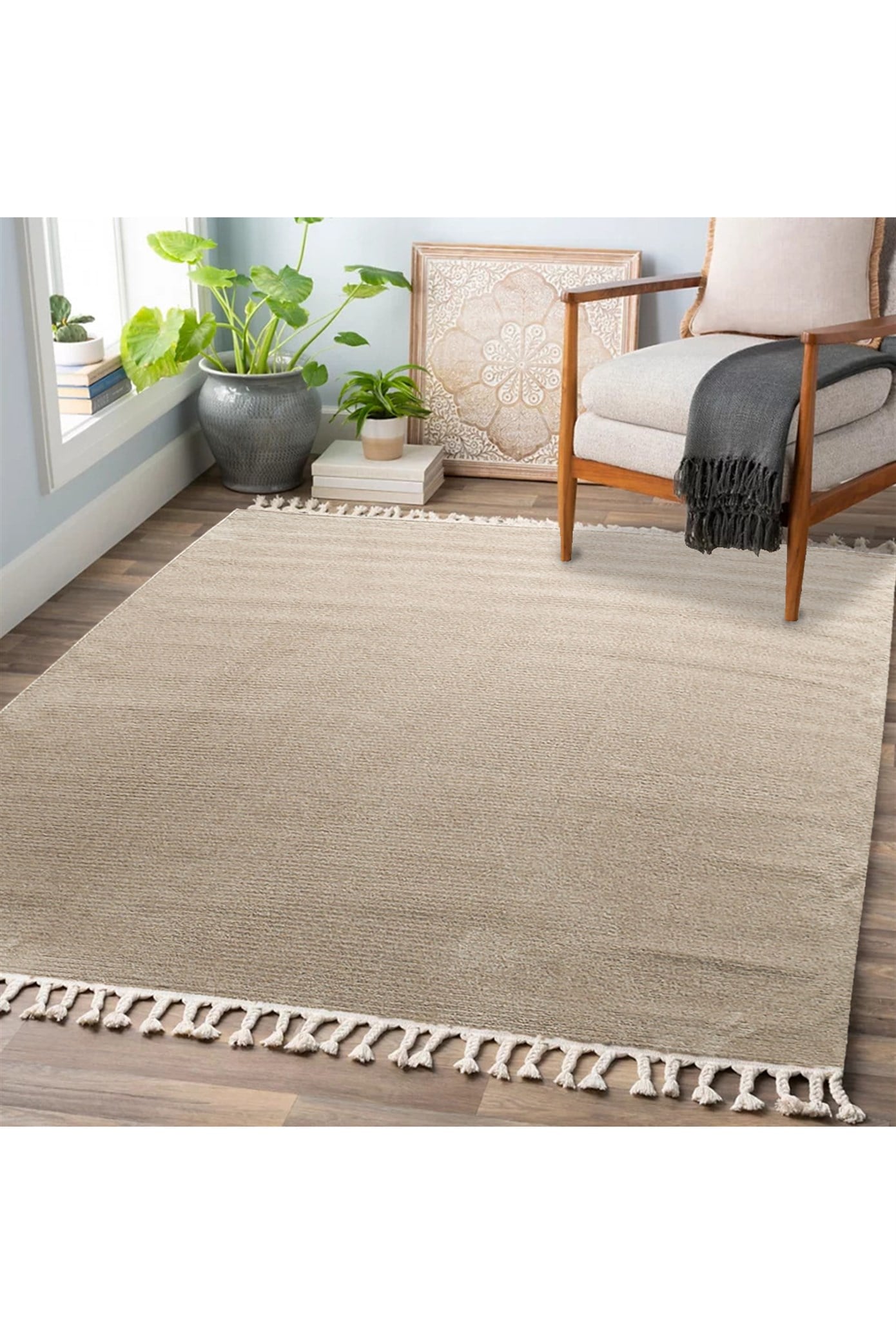 Bej Renkli  Soft Iskandinav Peluş Dokulu Makine Halısı