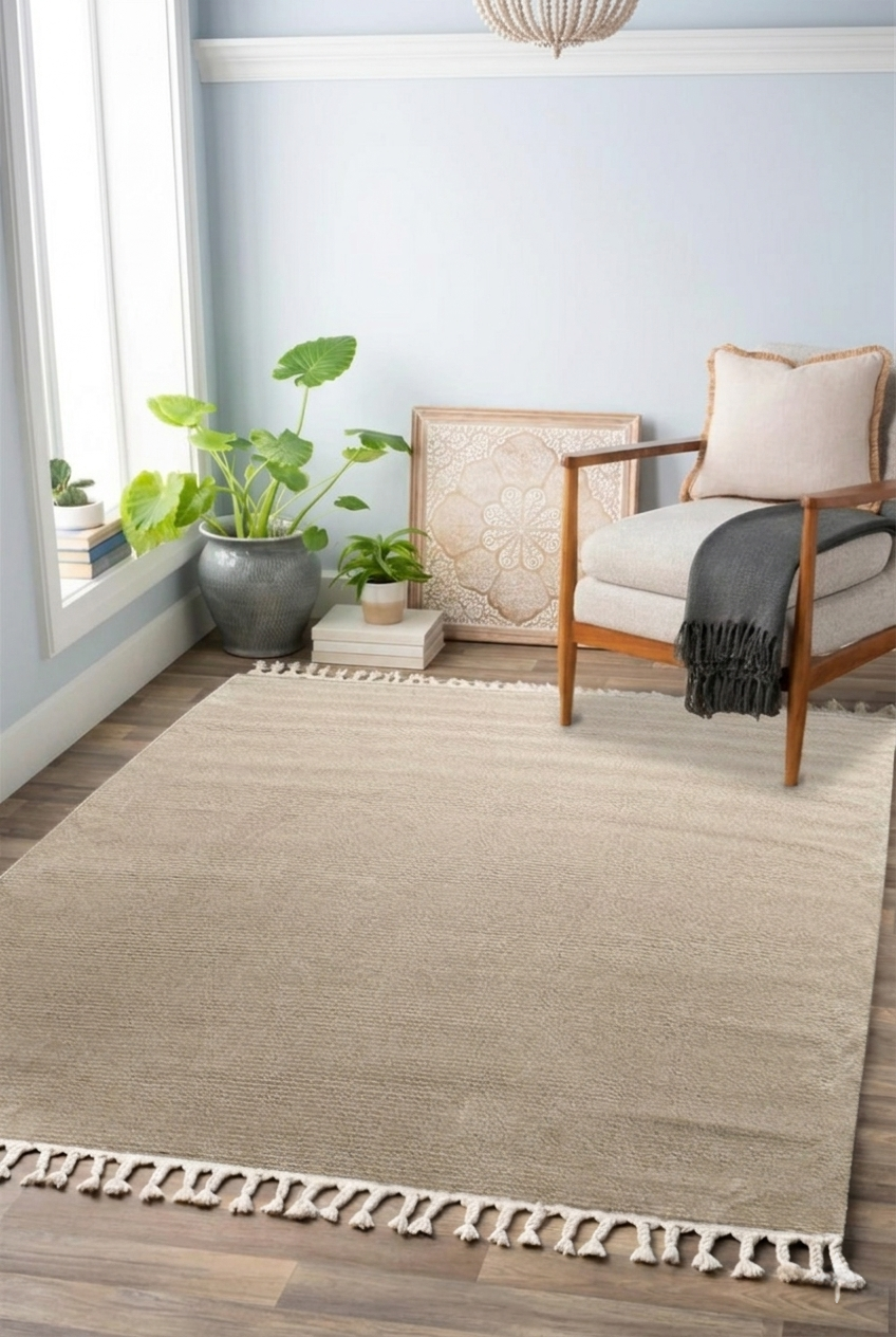 Bej Renkli  Soft Iskandinav Peluş Dokulu Makine Halısı
