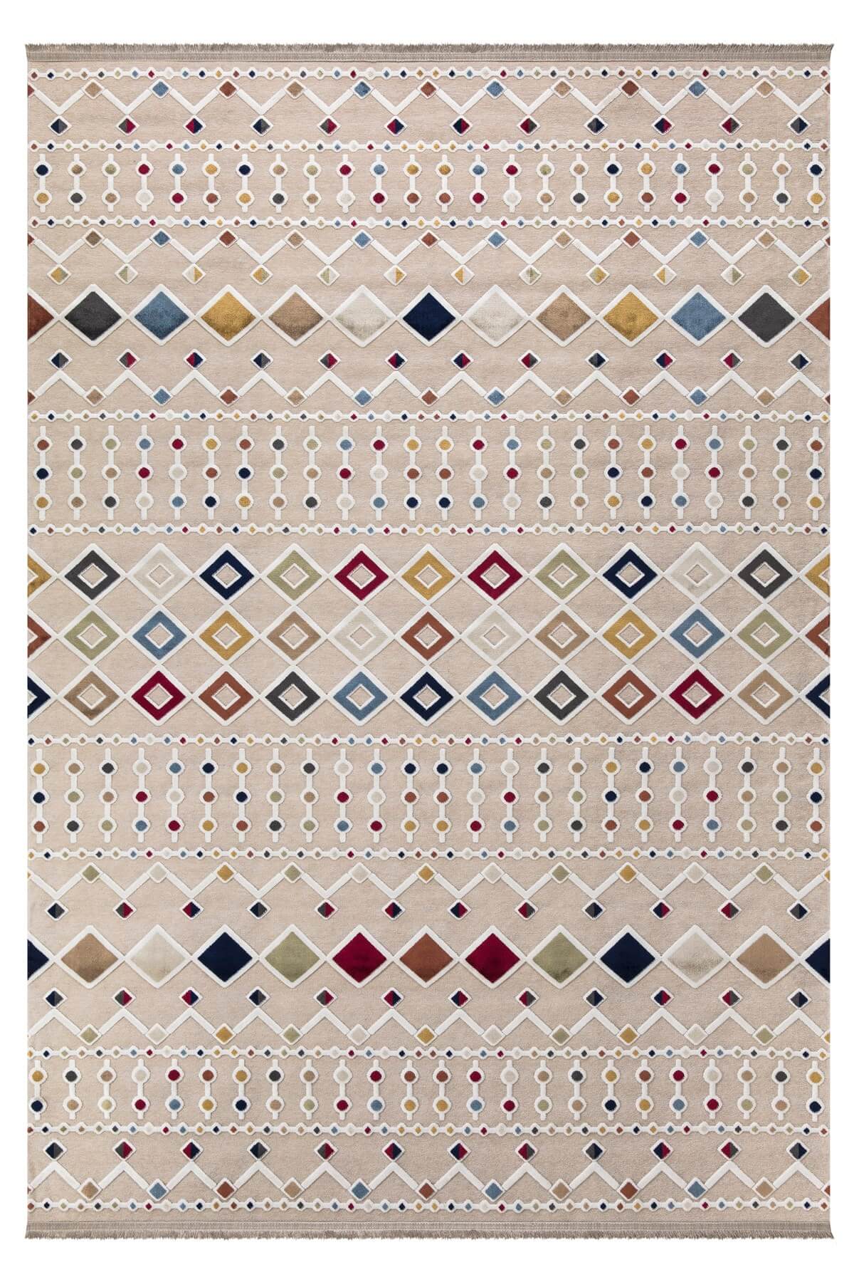 Bej Viskon Altı Kaymaz  Modern Desenli Halı-0042