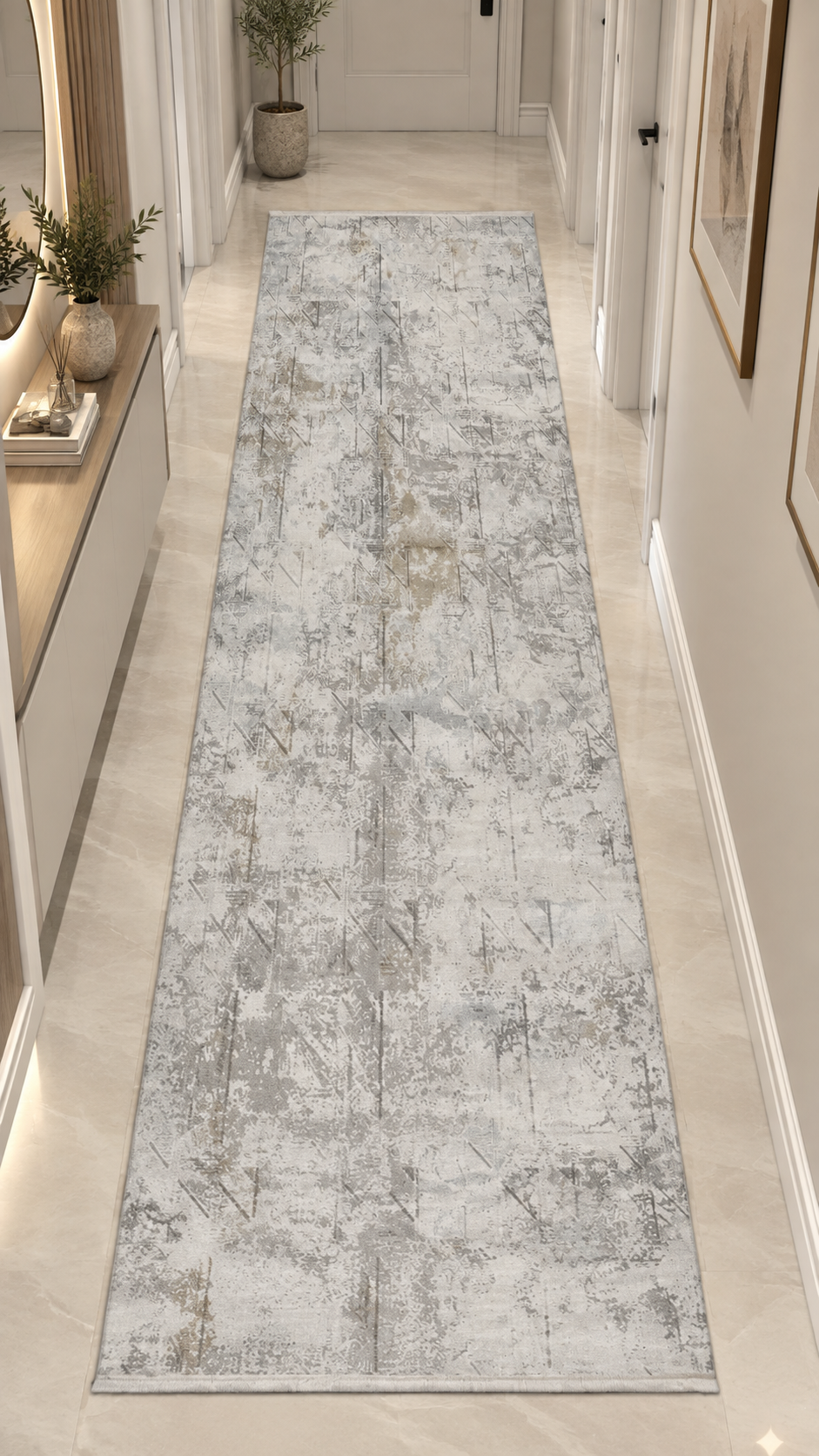 Beliz Viskon Krem Gri Geometrik Desenli Premium Salon Halısı | Beliz Viskon