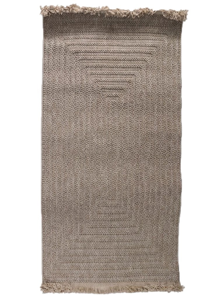 BERFE Serisi Kahverengi Geometrik Desenli Saçaklı Kaymaz Taban Modern Halı | 1007