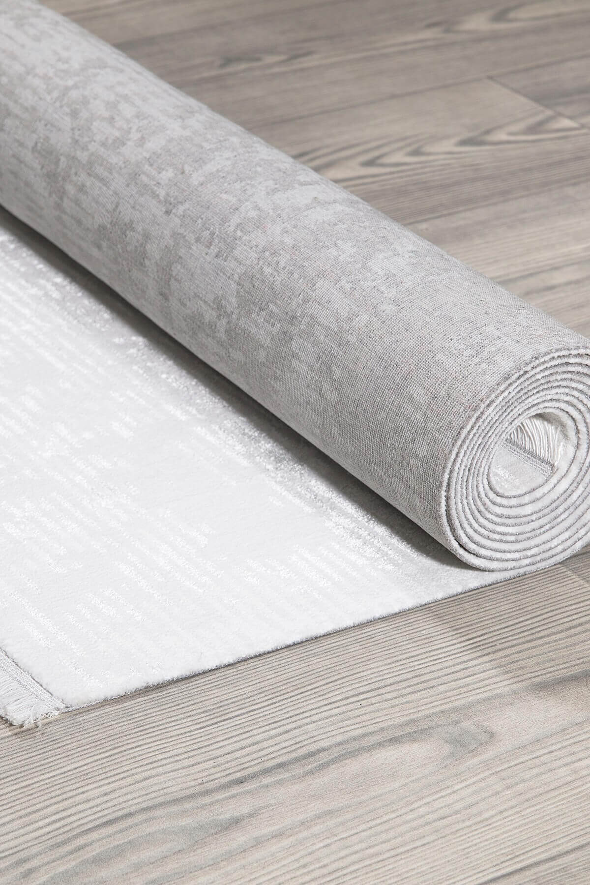 Beyaz Rengi Vintage Bambu Altı Kaymaz Makine Dokuma Halı