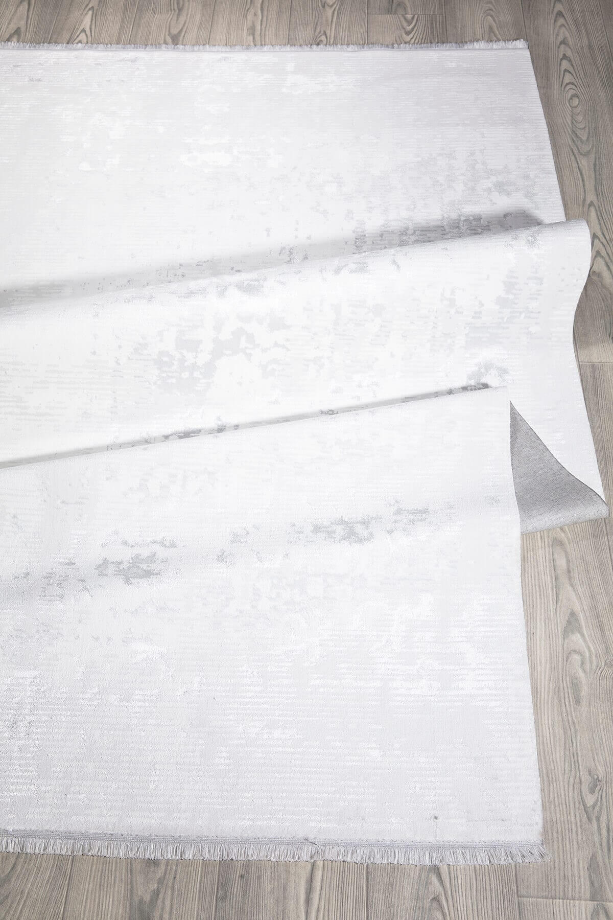 Beyaz Rengi Vintage Bambu Altı Kaymaz Makine Dokuma Halı