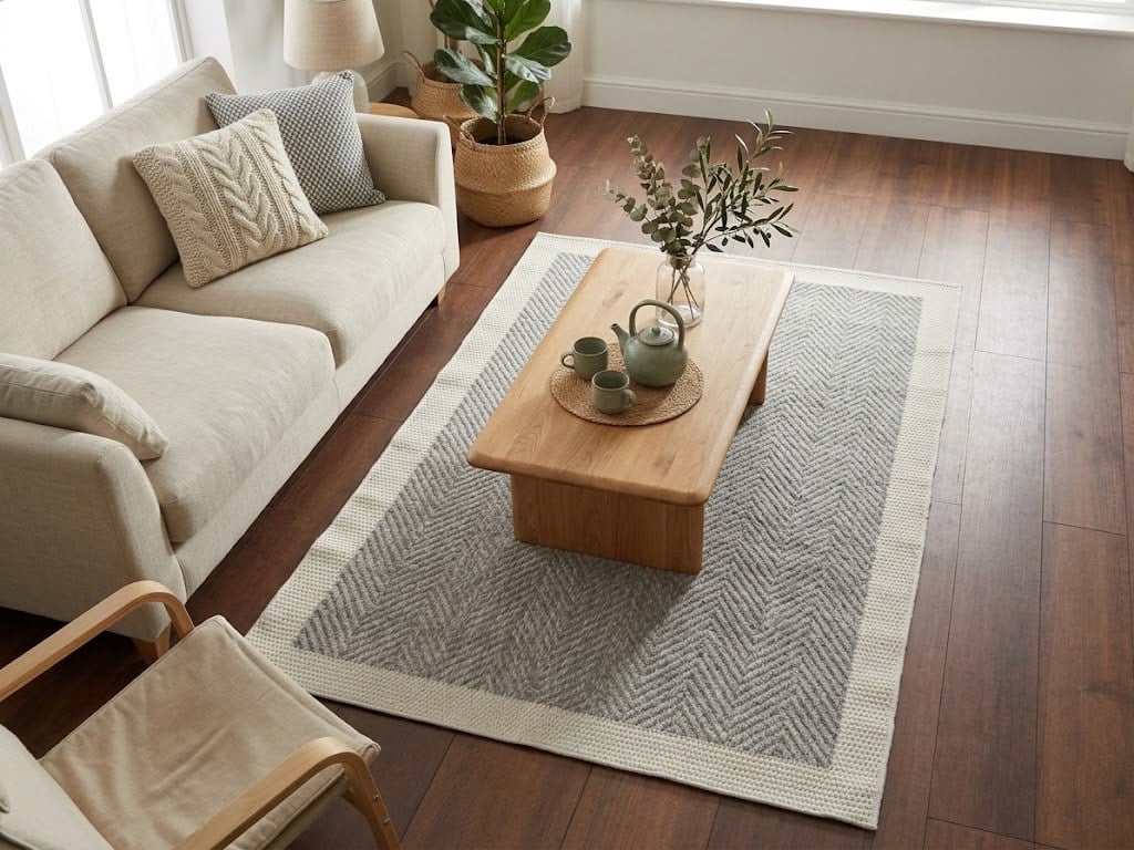 Derin Sisal Krem Bordürlü Gri Jüt Sisal Dekoratif Kaymaz Taban Yıkanabilir Halı | ST03