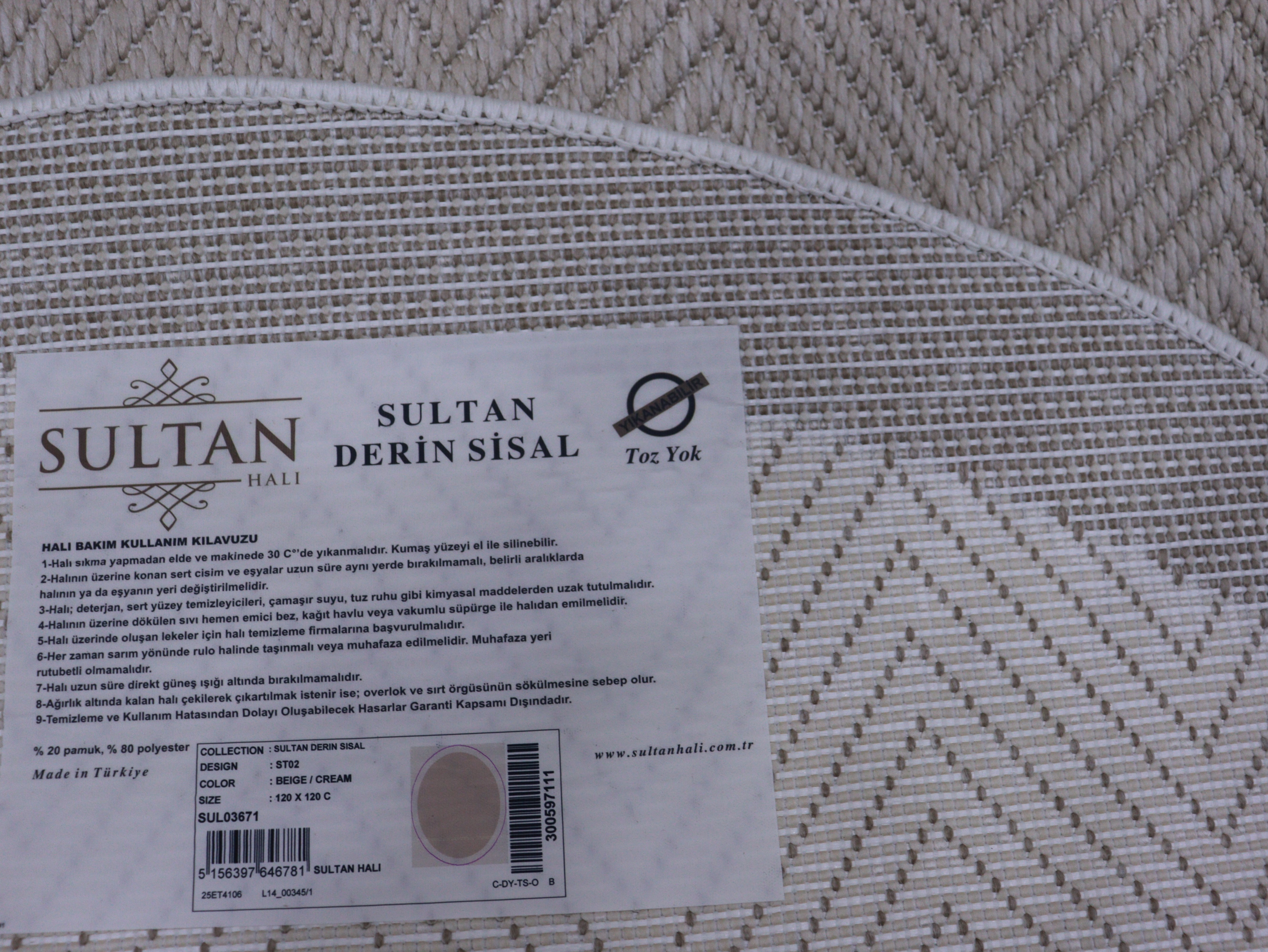 Derin Sisal Yuvarlak Krem Çerçeveli Vizon Zemin Jüt Sisal Dekoratif Kaymaz Taban Yıkanabilir Halı | ST02