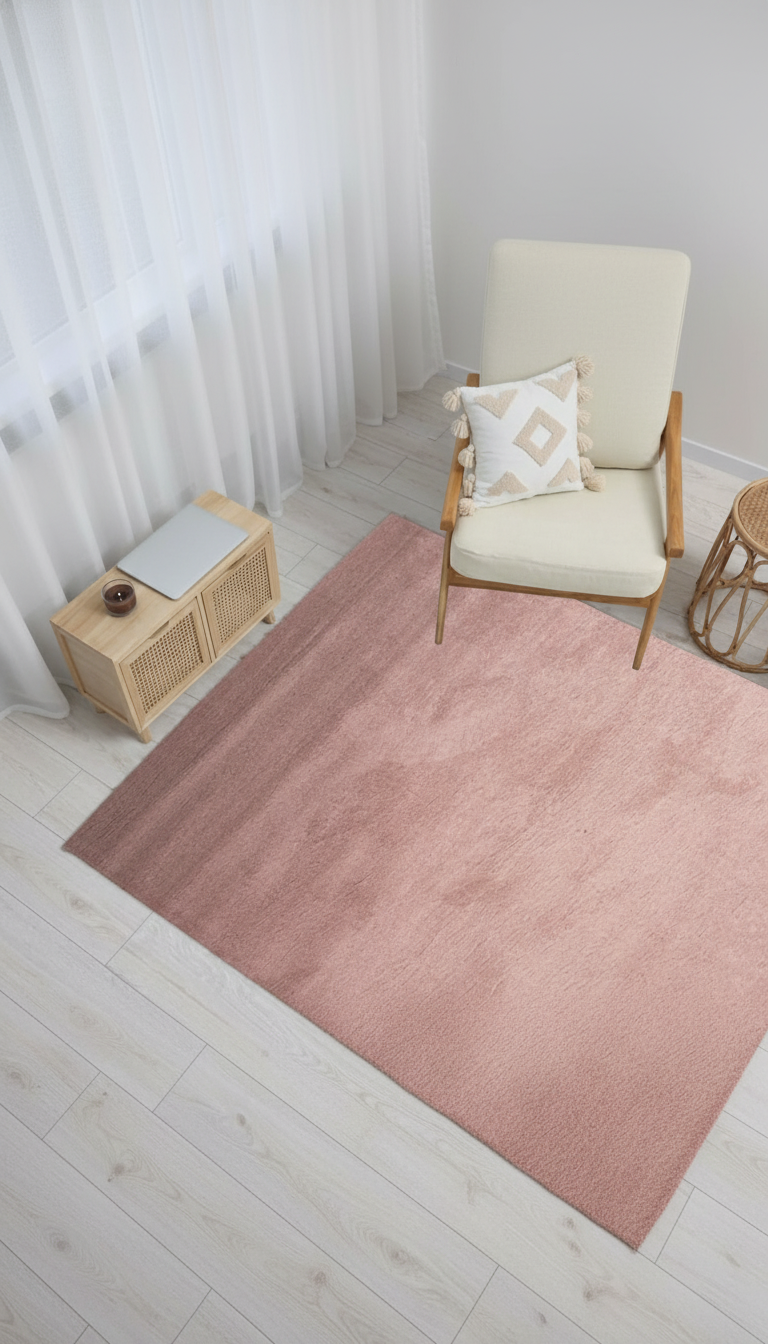Dream Color Pembe Yumuşak Yüzeyli Kaymaz Makinede Yıkanabilir Halı