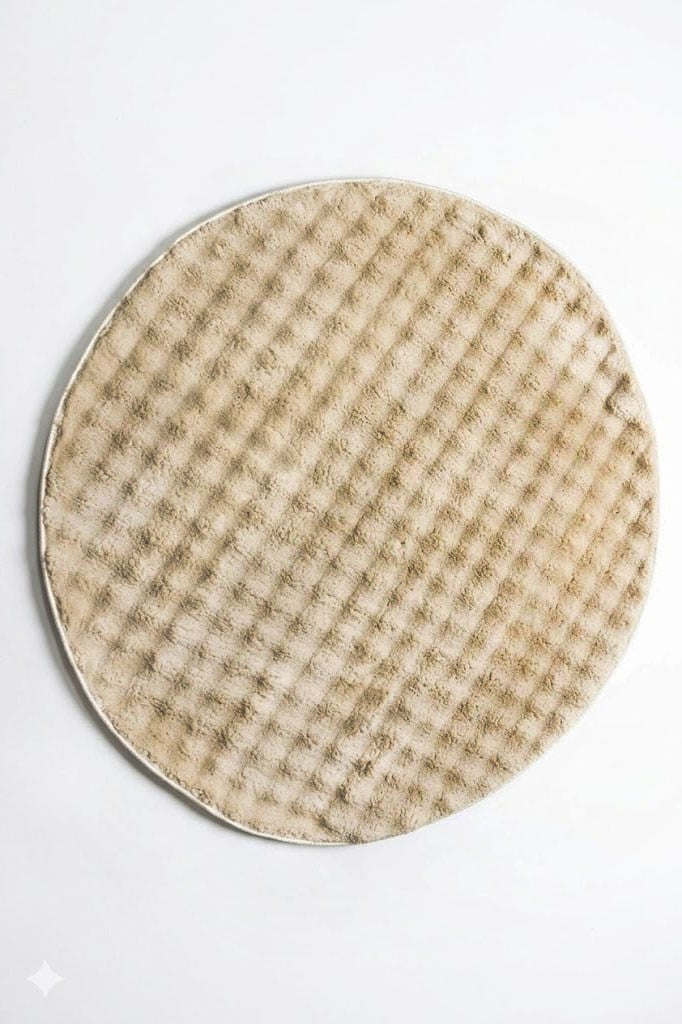 Dream Soft Yuvarlak Bej Desenli Yumuşak Yüzeyli Kaymaz Makinede Yıkanabilir Halı