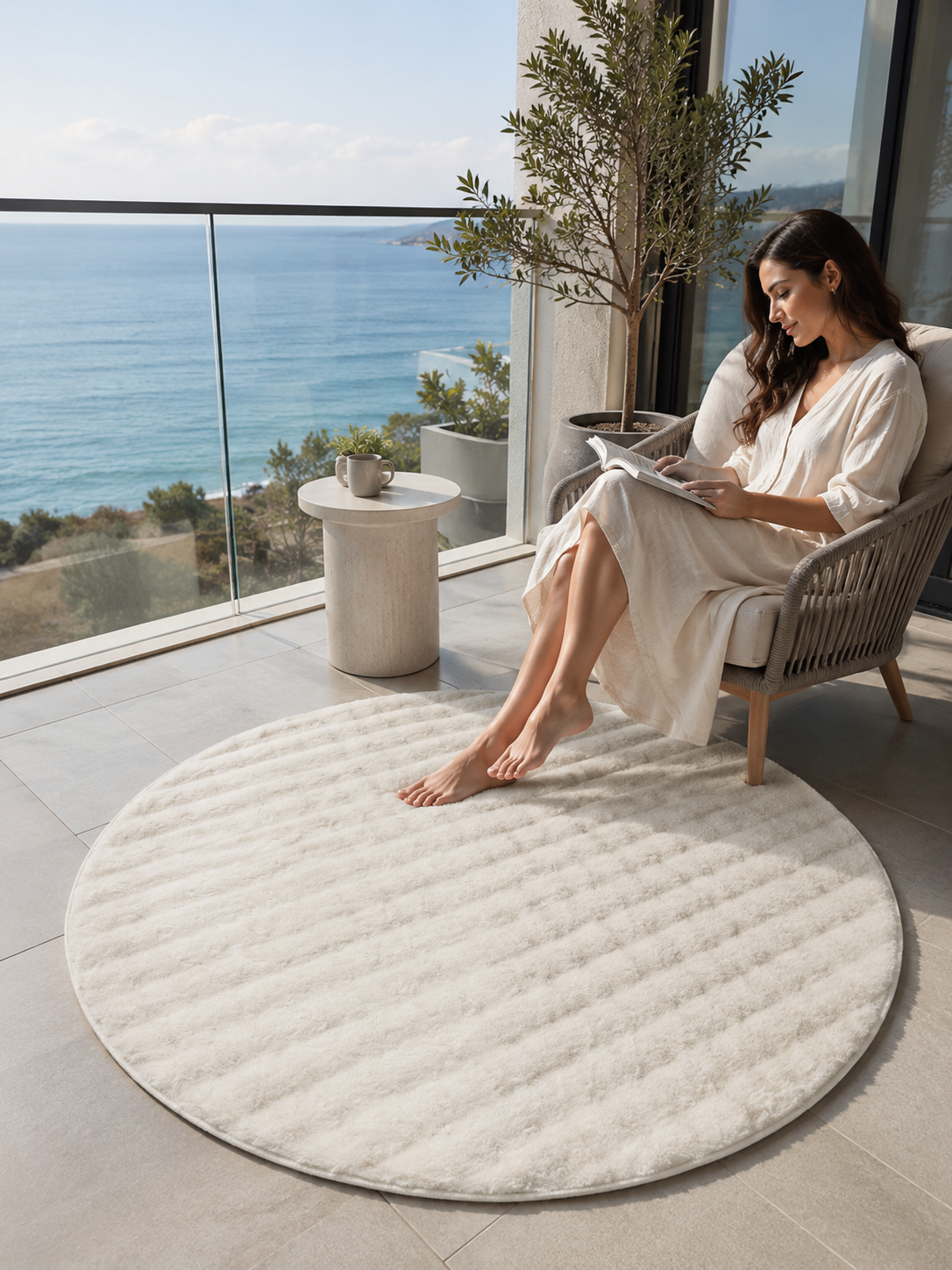Dream Soft Yuvarlak Beyaz Desenli Yumuşak Yüzeyli Kaymaz Makinede Yıkanabilir Halı