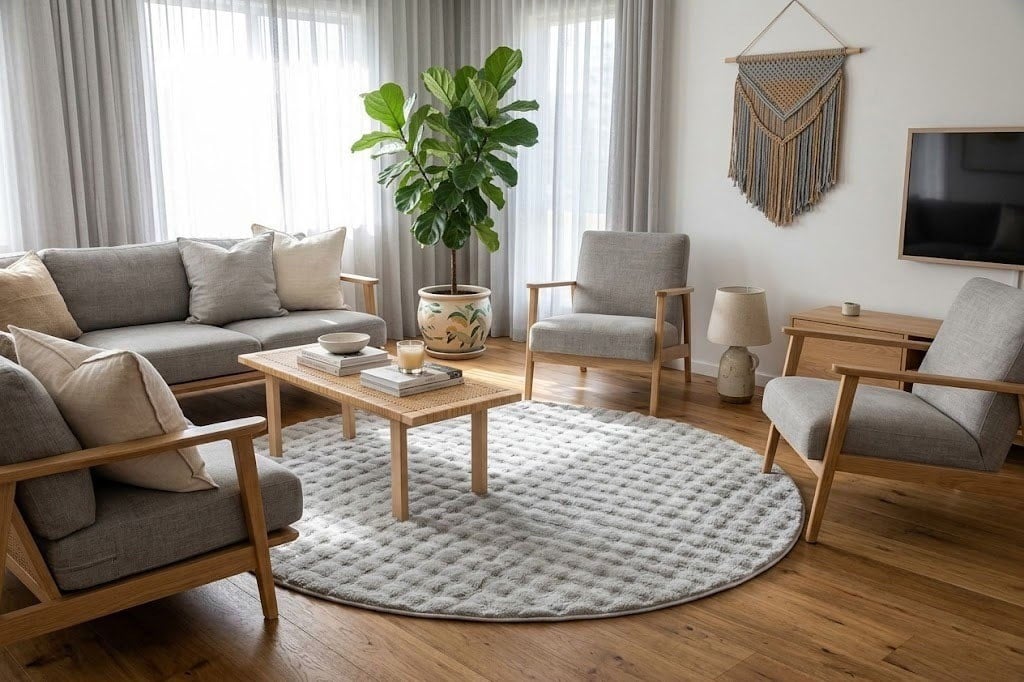 Dream Soft Yuvarlak Gri Desenli Yumuşak Yüzeyli Kaymaz Makinede Yıkanabilir Halı