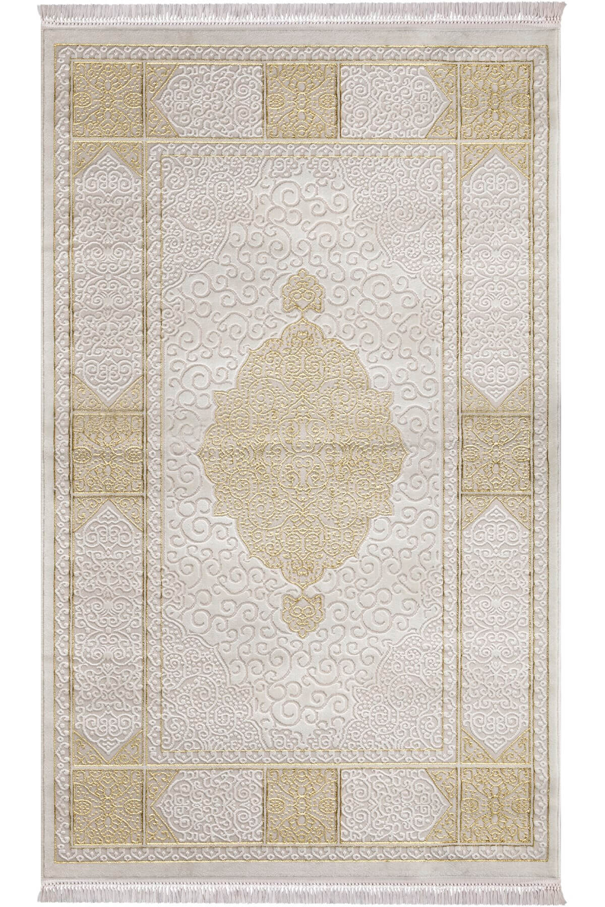 Krem Renkli Gold Göbek Detaylı Dokuma Makine Halısı