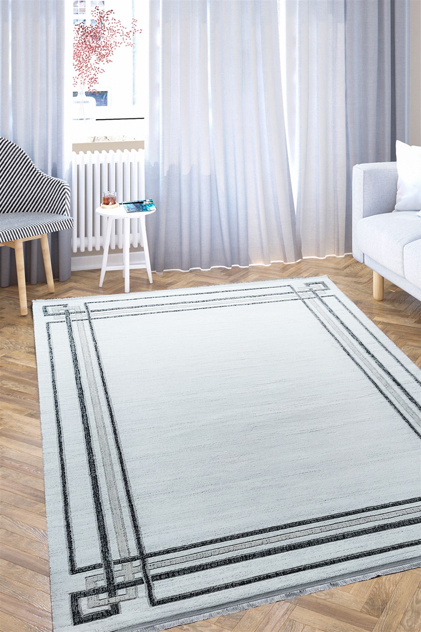 Gri Renkli Bordürlü Akrilik Salon Halısı