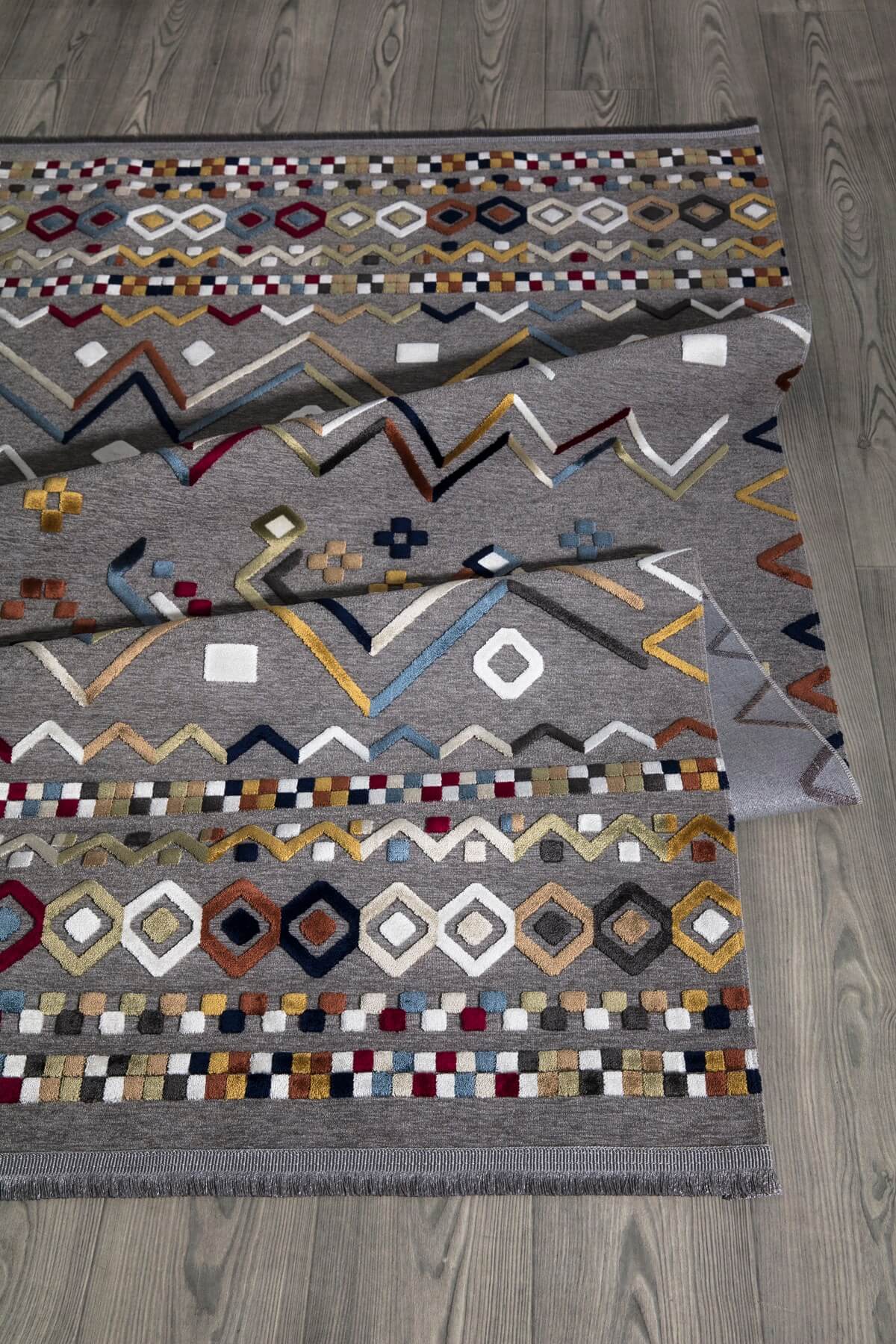 Gri Viskon Altı Kaymaz  Modern Desenli Halı-0040