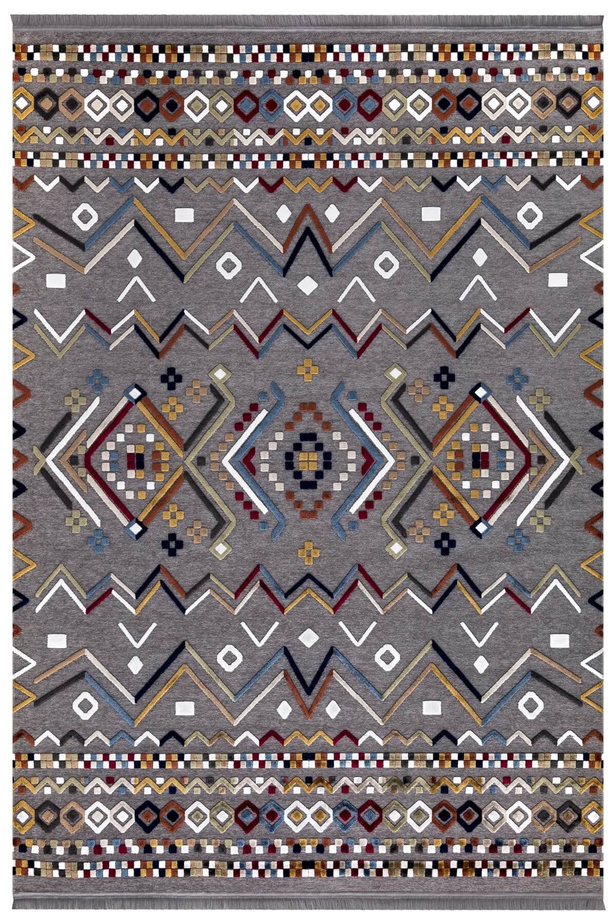 Gri Viskon Altı Kaymaz  Modern Desenli Halı-0040