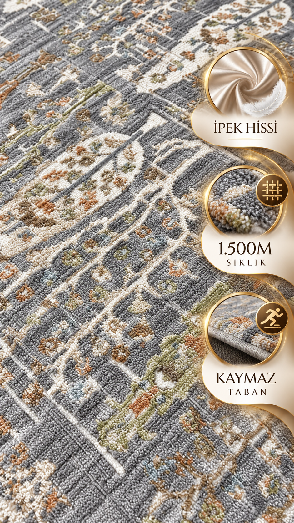 Irmak Serisi Vintage Halı 5668 F Gri