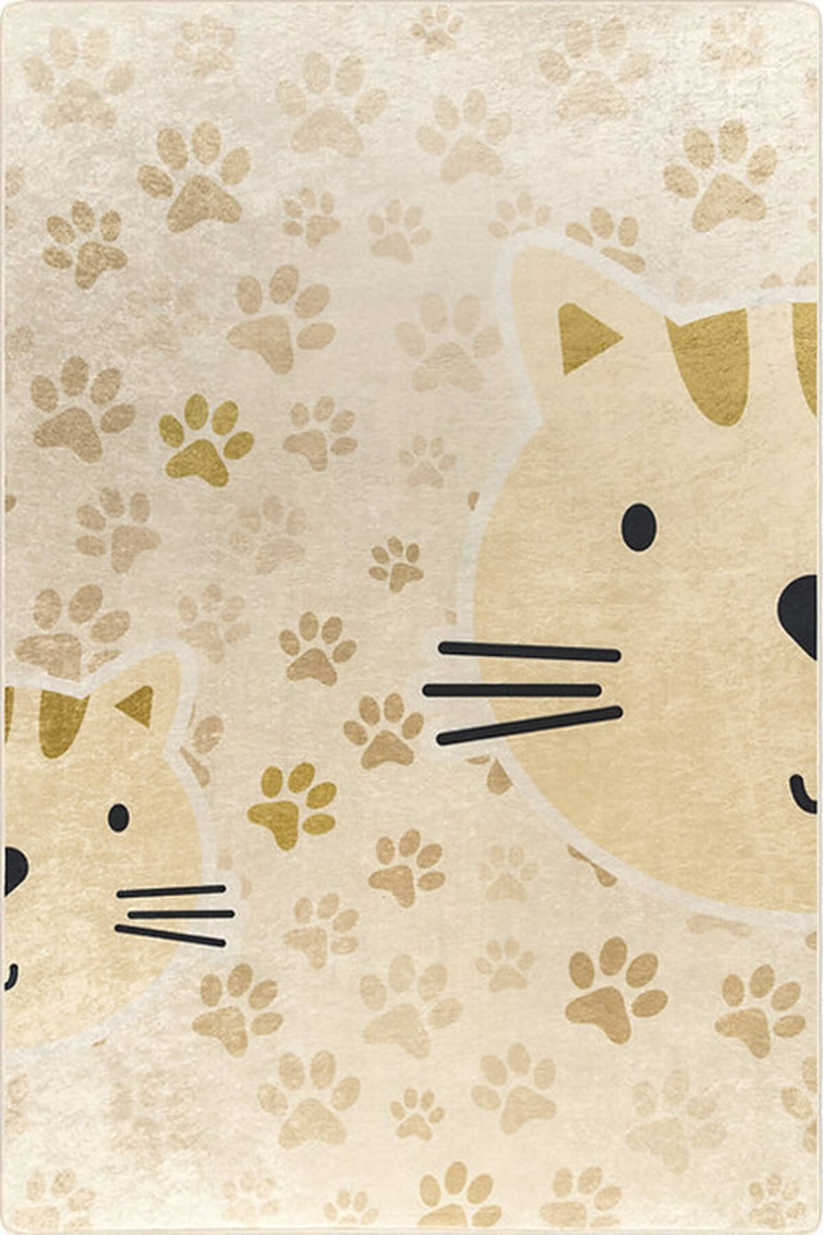Kedi Desenli Sarı Çocuk Odası Halısı-4002