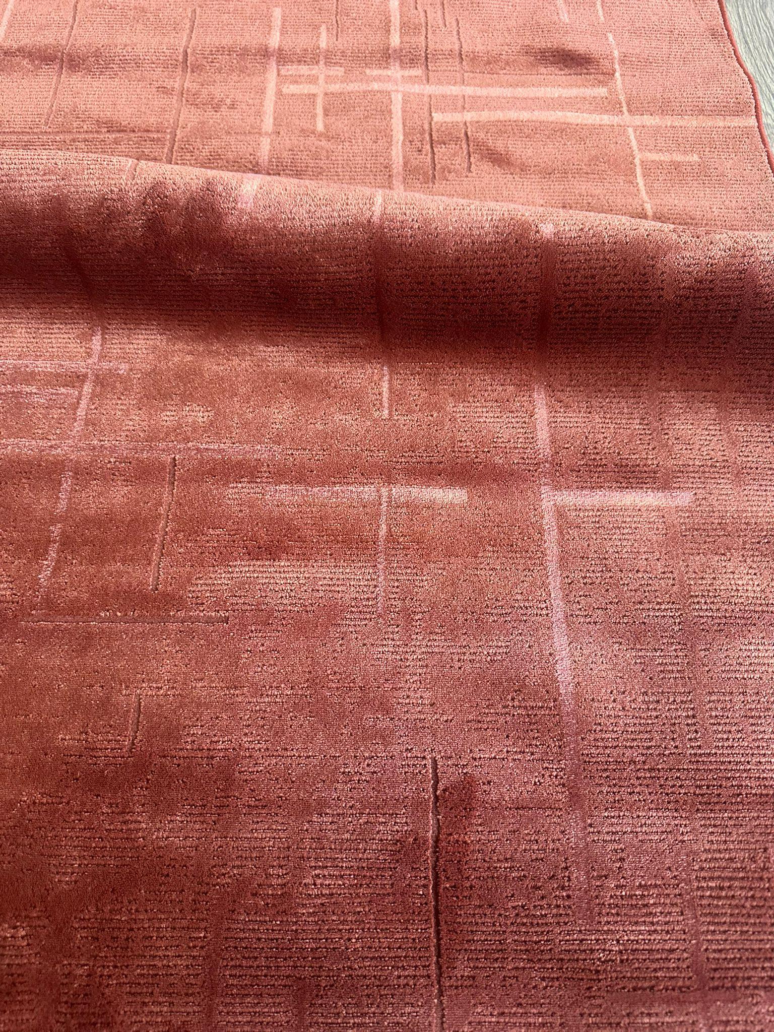 Kiremit Rengi Lotus Bambu Model Altı Kaymaz Makine Dokuma Halı