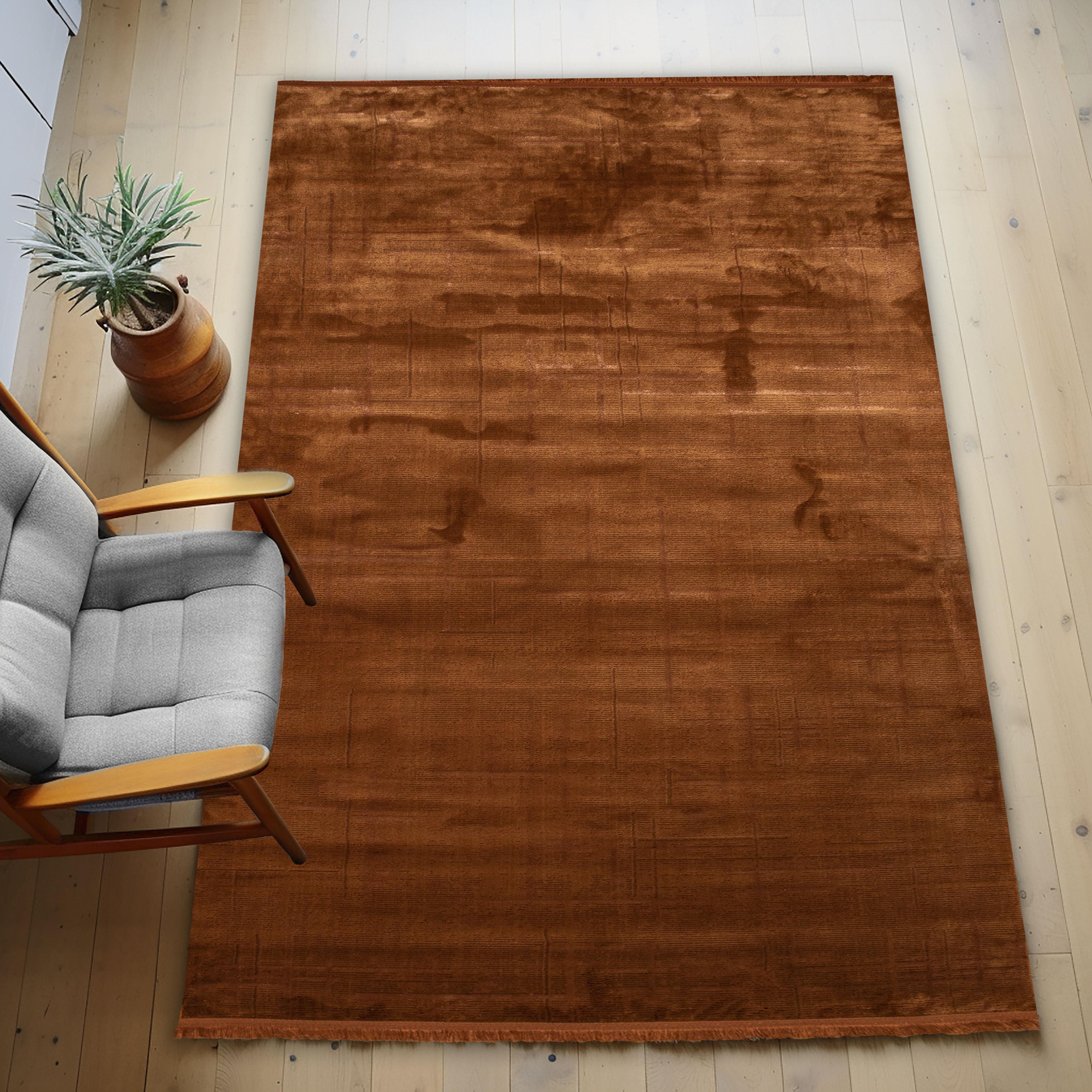 Kiremit Rengi Lotus Bambu Model Altı Kaymaz Makine Dokuma Halı