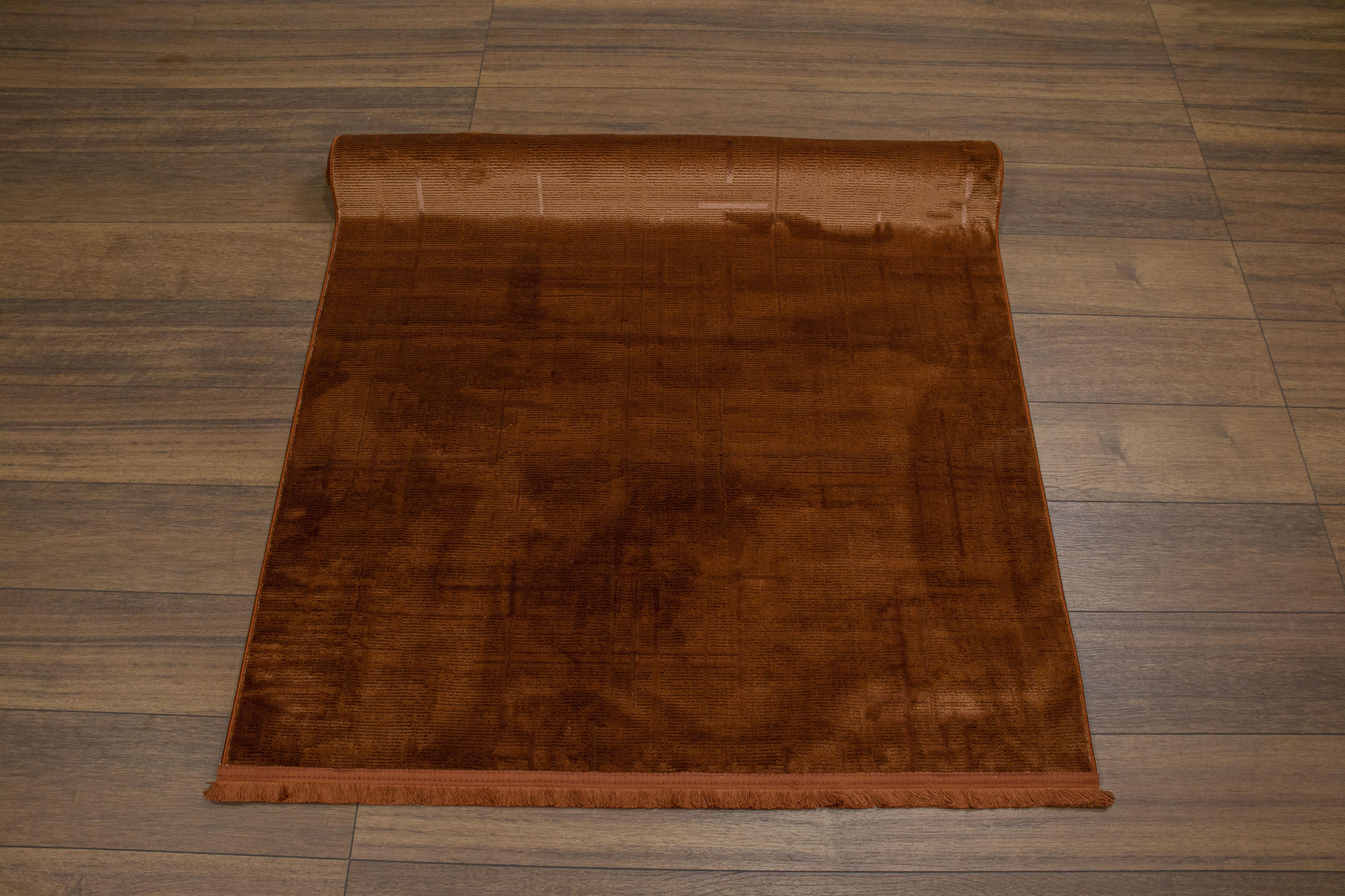 Kiremit Rengi Lotus Bambu Model Altı Kaymaz Makine Dokuma Halı