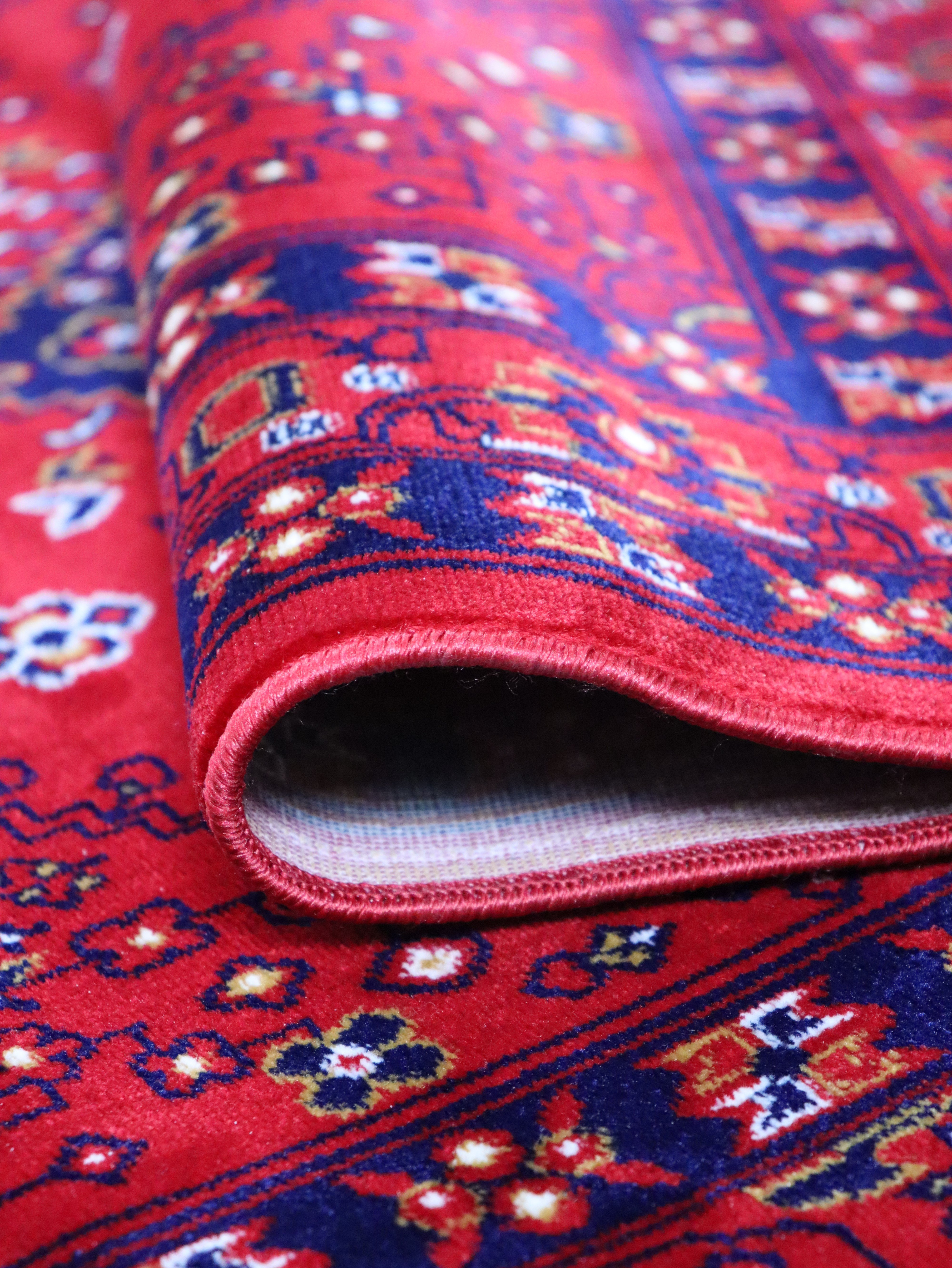 Kırmızı Afgan Tarzı Altı Kaymaz Yıkanabilir Şönil Kilim & Halı