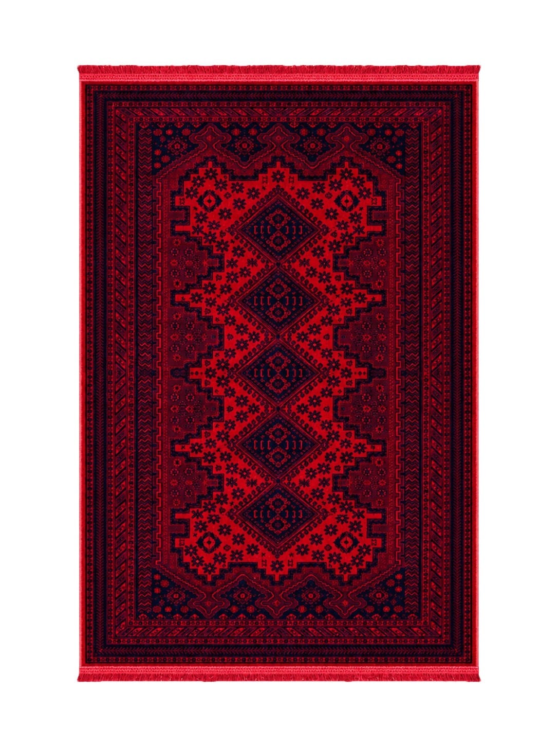 Kırmızı Afgan Tarzı Altı Kaymaz Yıkanabilir Şönil Kilim & Halı | SDF020