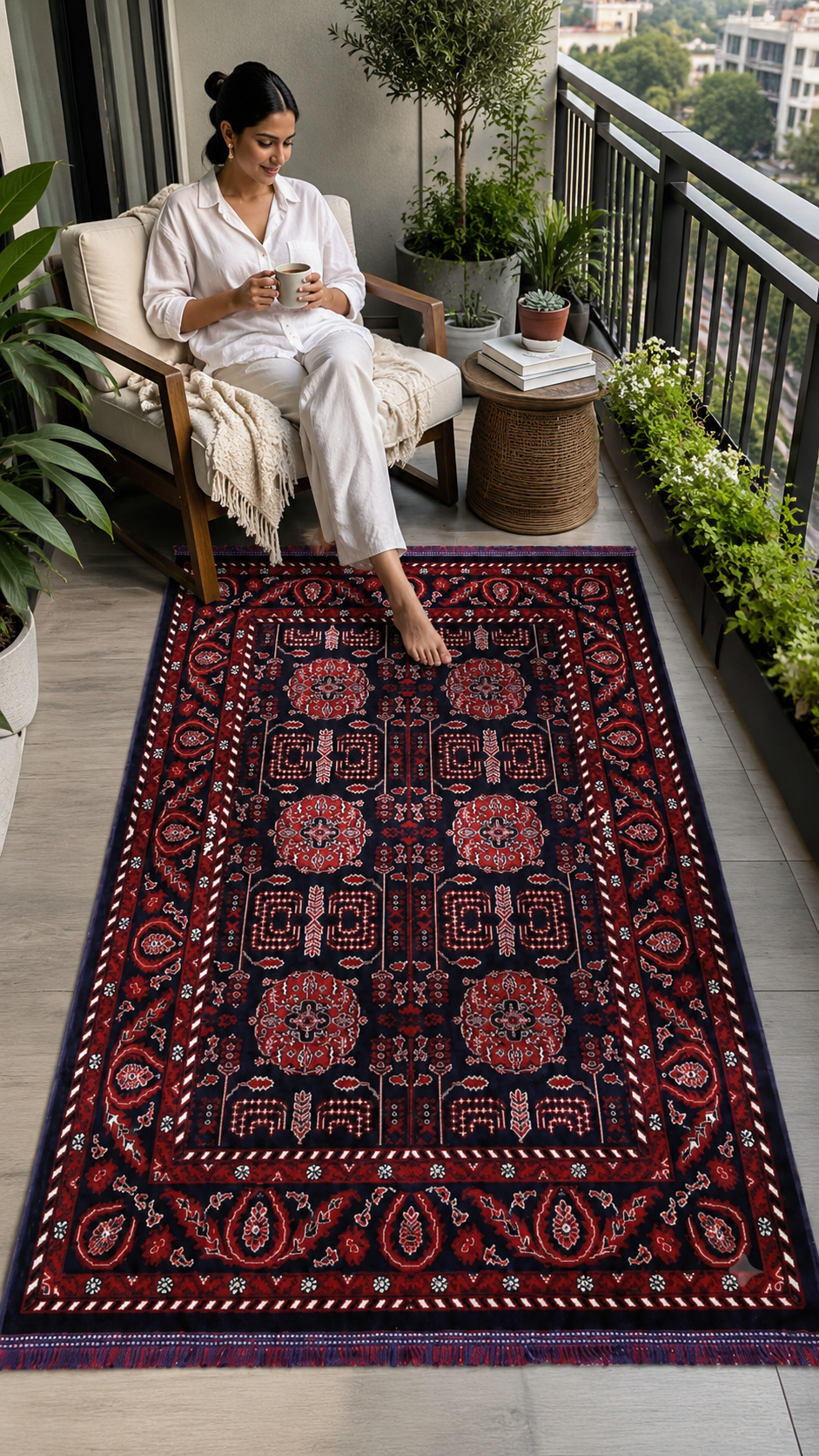 Kırmızı Afgan Tarzı Altı Kaymaz Yıkanabilir Şönil Kilim & Halı | SDF023