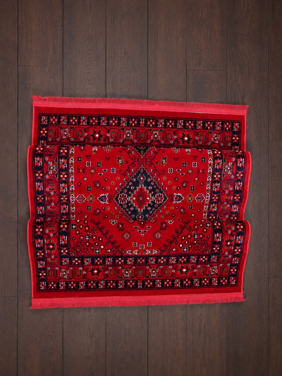 Kırmızı Afgan Tarzı Altı Kaymaz Yıkanabilir Şönil Kilim & Halı