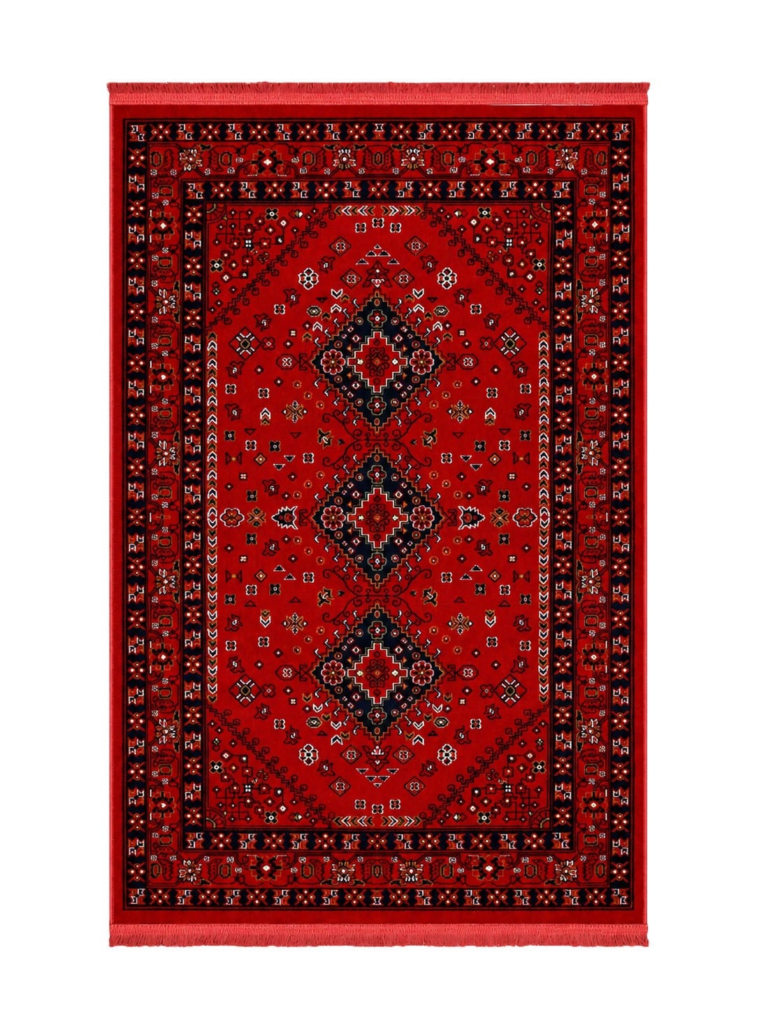 Kırmızı Afgan Tarzı Altı Kaymaz Yıkanabilir Şönil Kilim & Halı