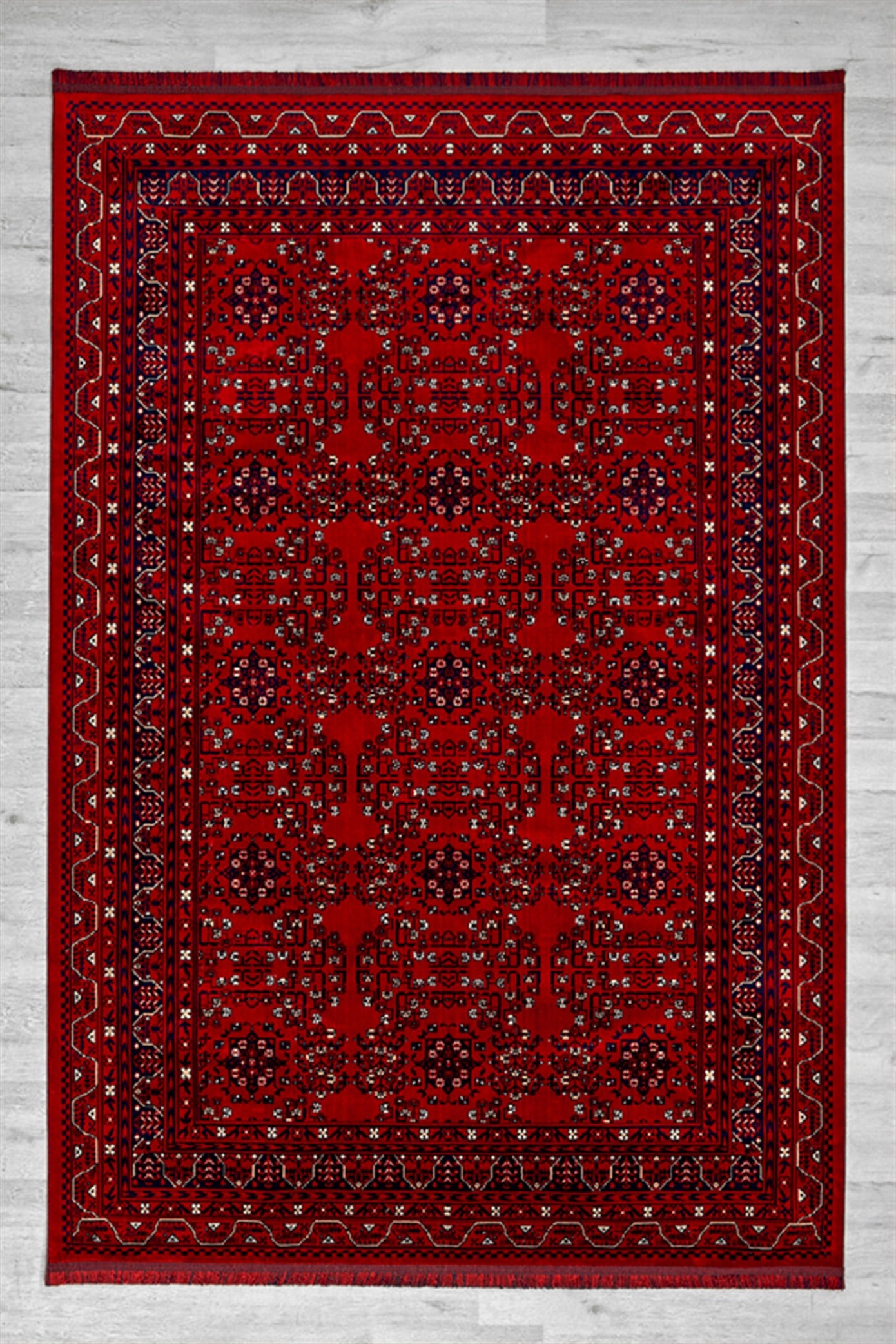 Kırmızı Renkli Afgan Motifli Yıkanabilir Otantik Dokuma Halı 02