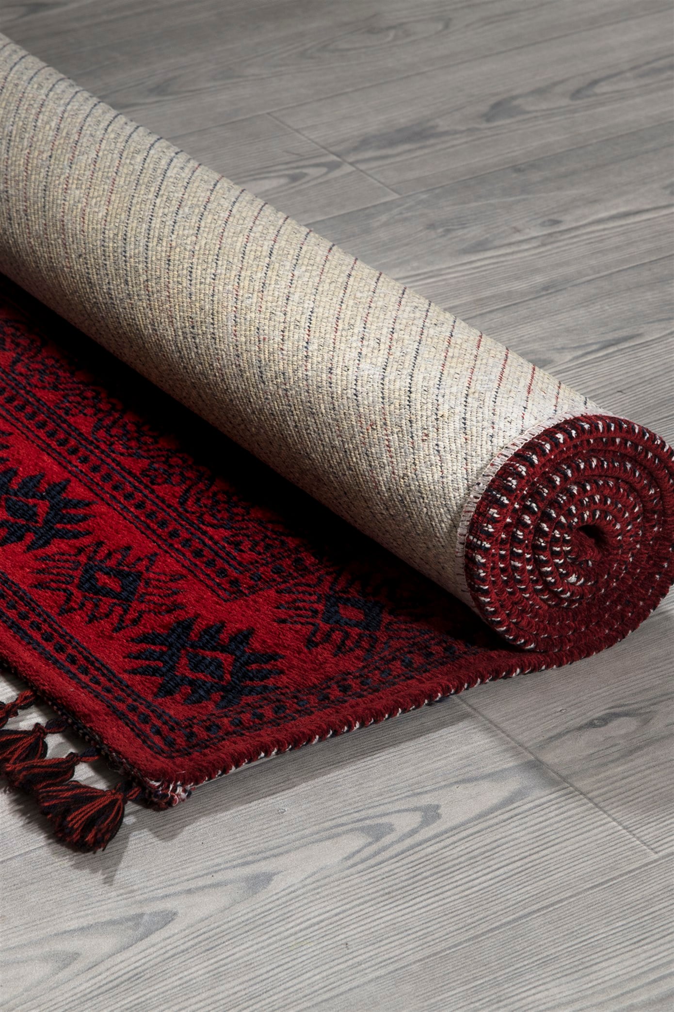 Kırmızı Renkli Afgan Tarzı Altı Kaymaz Yıkanabilir Şönil Kilim