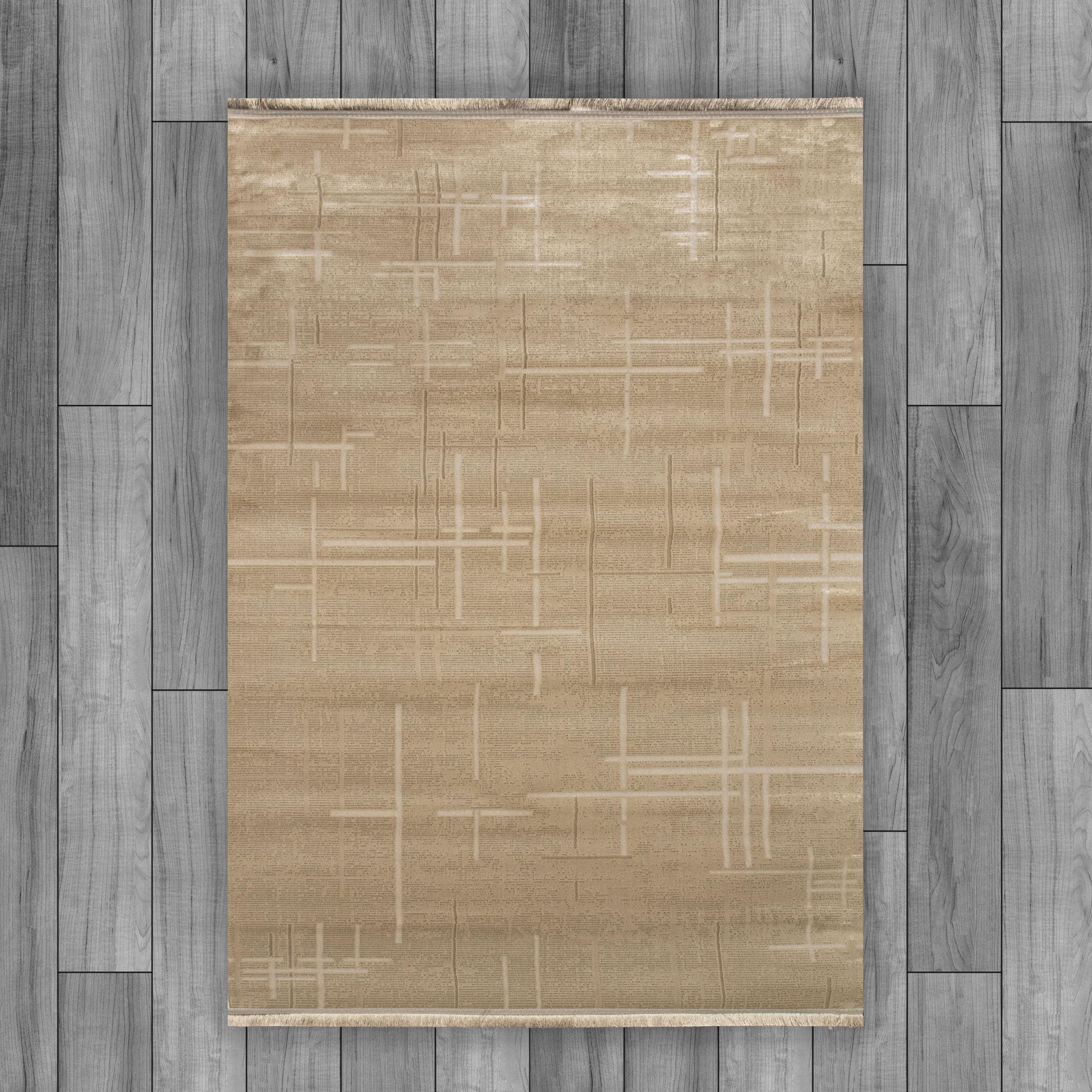 Krem Rengi Lotus Bambu Model Altı Kaymaz Makine Dokuma Halı