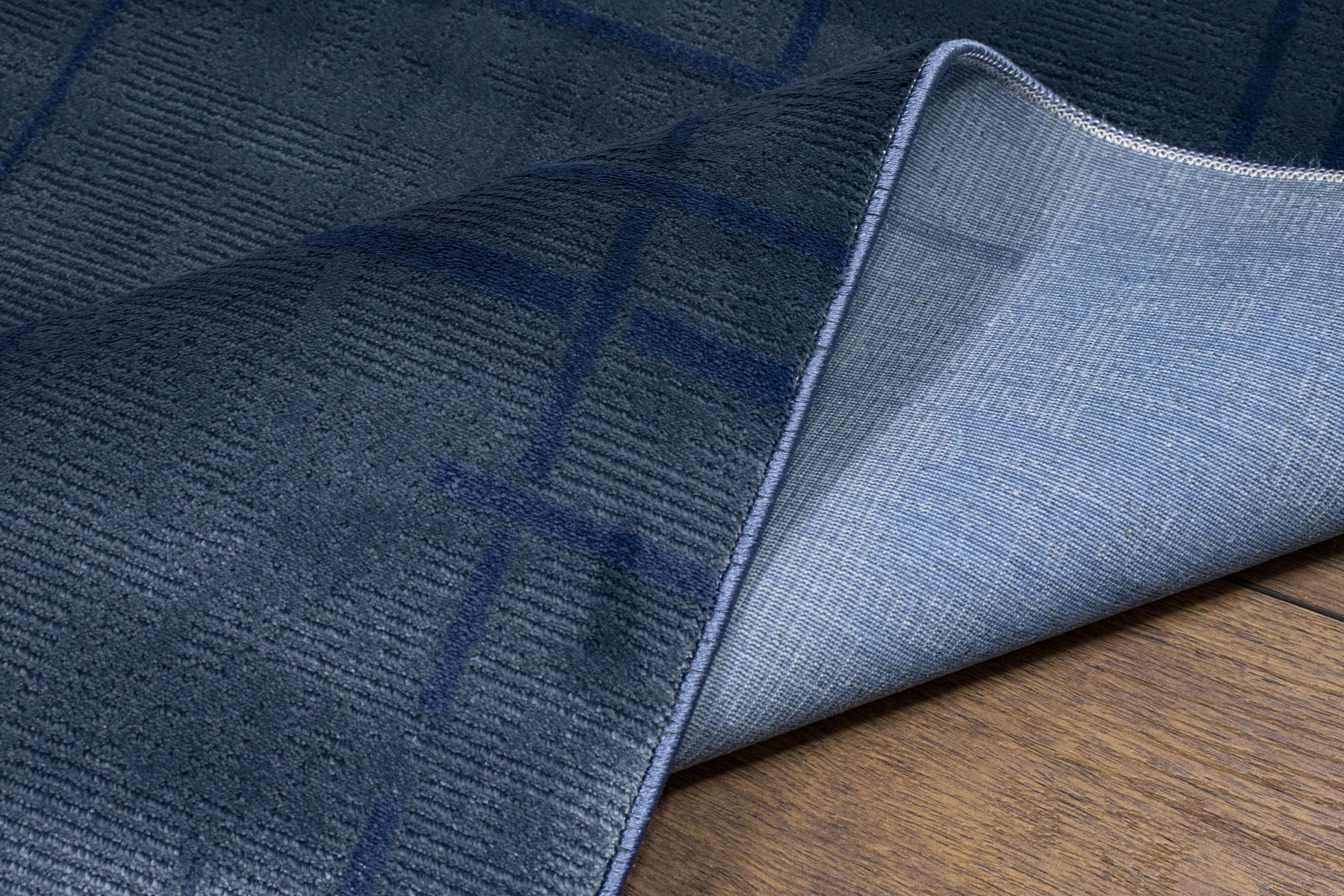 Lacivert Renk Lotus Bambu Model Altı Kaymaz Makine Dokuma Halı