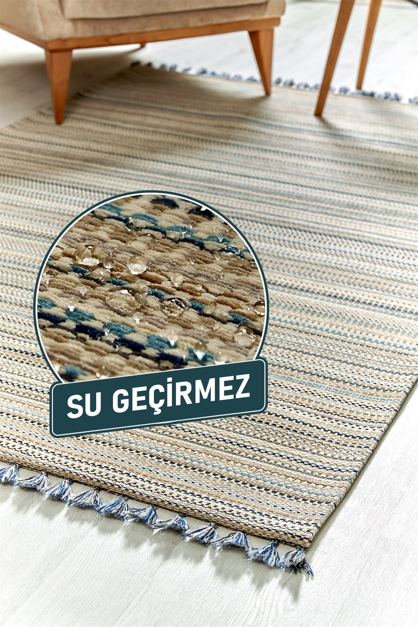Lacivert Renkli Kaymaz Tabanlı Leke Tutmaz Nano Kilim