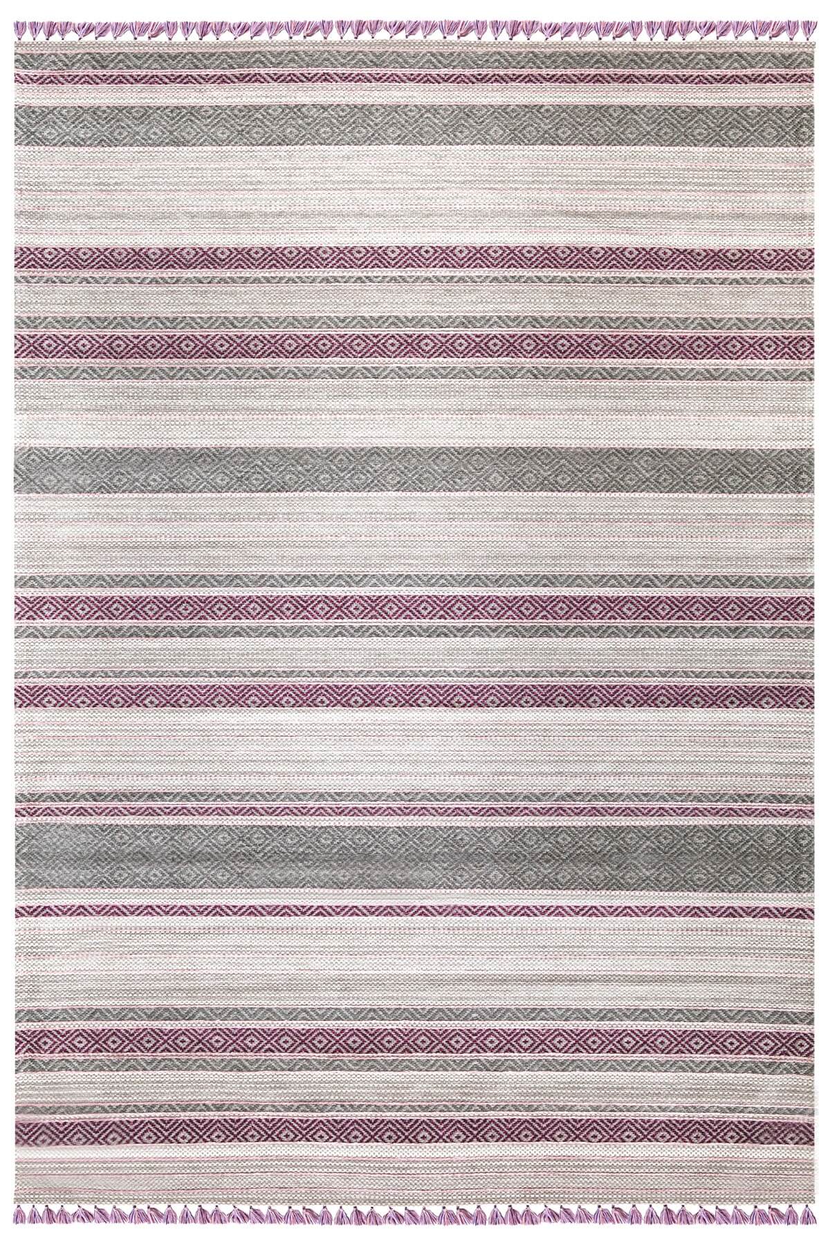 Lila Renkli Kaymaz Tabanlı Yıkanabilir Makine Dokuma Kilim