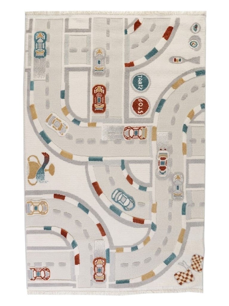 LİNA Serisi Oyun Yolu Desenli Arabalı Kaymaz Çocuk Oyun Halısı | EN134