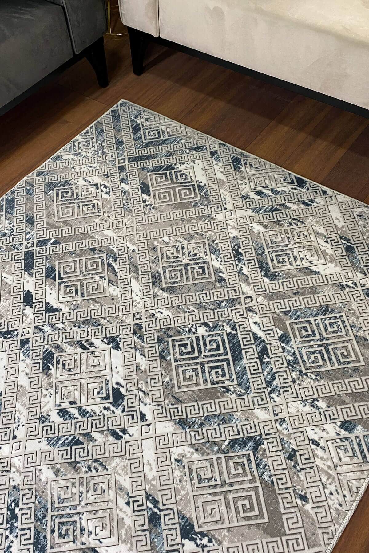 Lois Mavi renkli Kaymaz Taban Yıkanabilir Halı