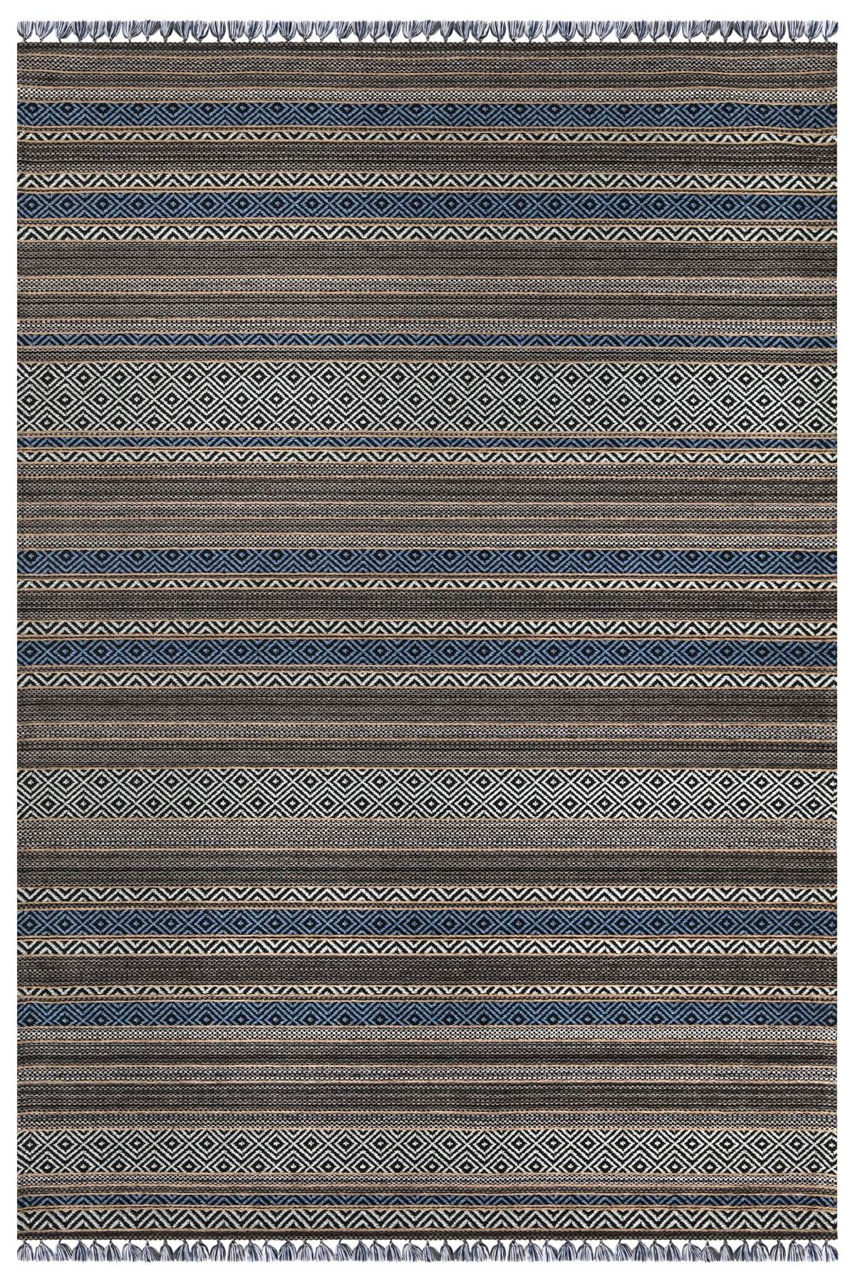 Mavi Renkli Kaymaz Tabanlı Yıkanabilir Makine Dokuma Kilim