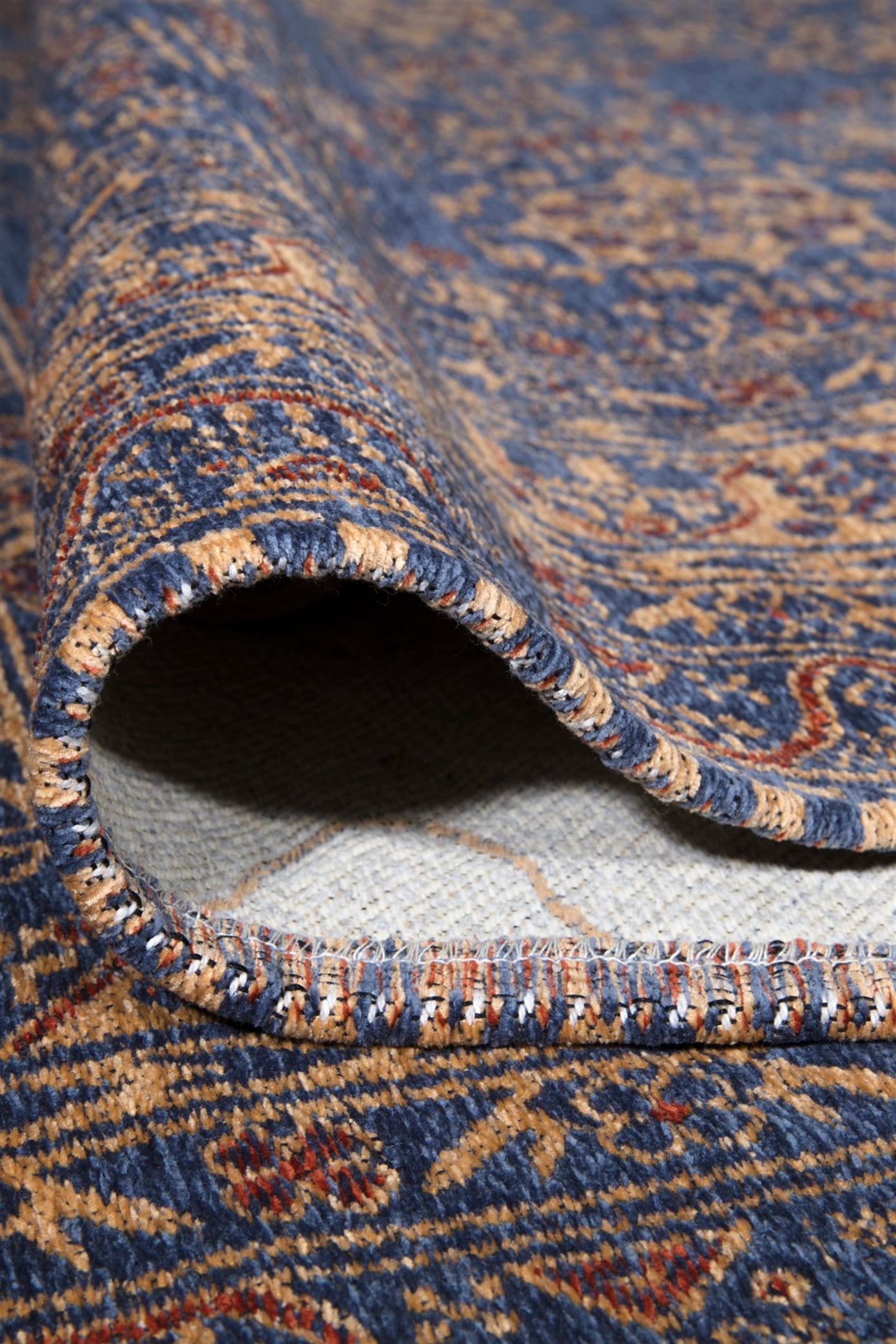 Mavi Renkli Afgan Tarzı Altı Kaymaz Yıkanabilir Şönil Kilim